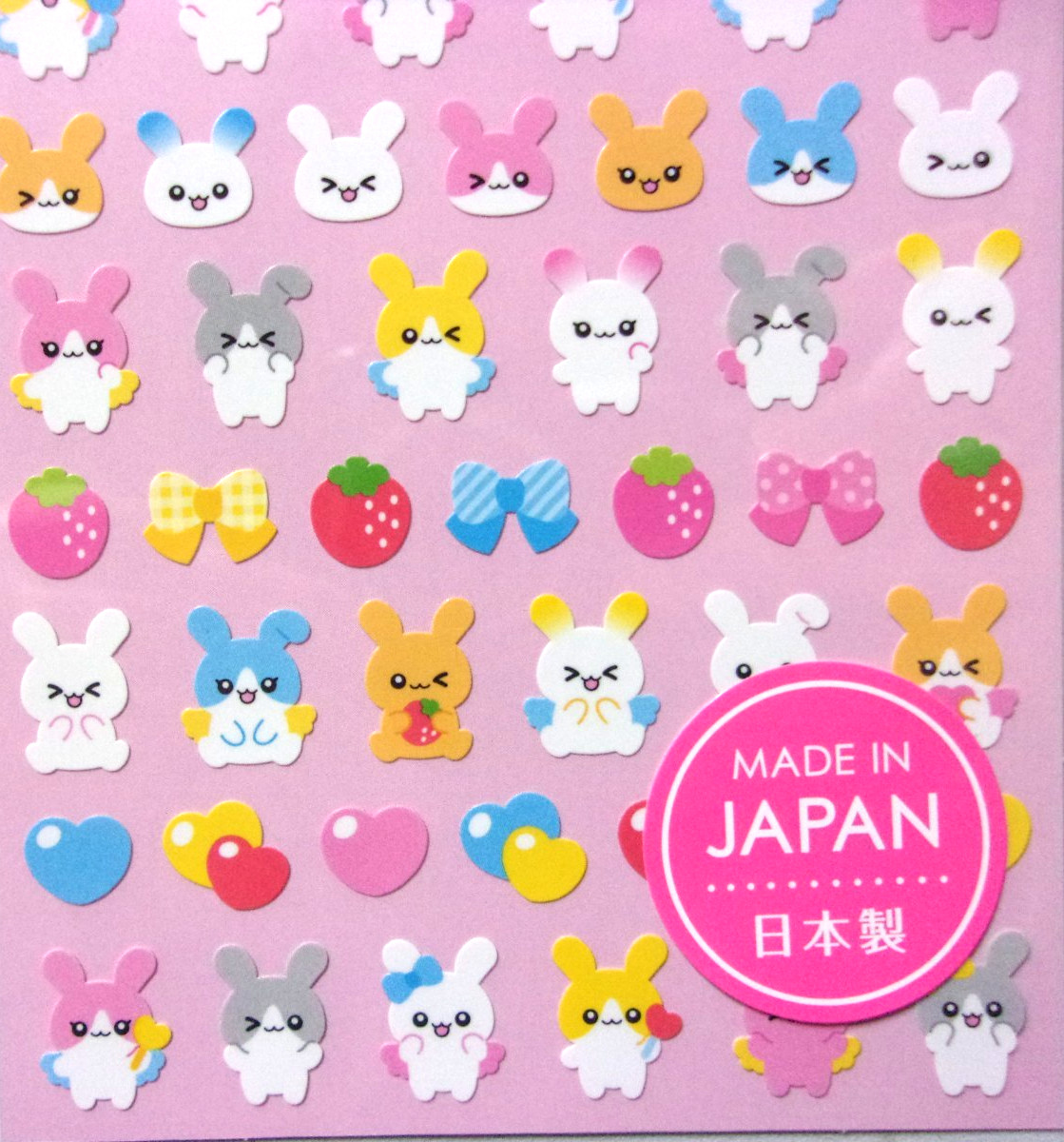 GAIA Rabbit Angel Sticker Sheet Made in Japan Strawberry Heart Ribbon