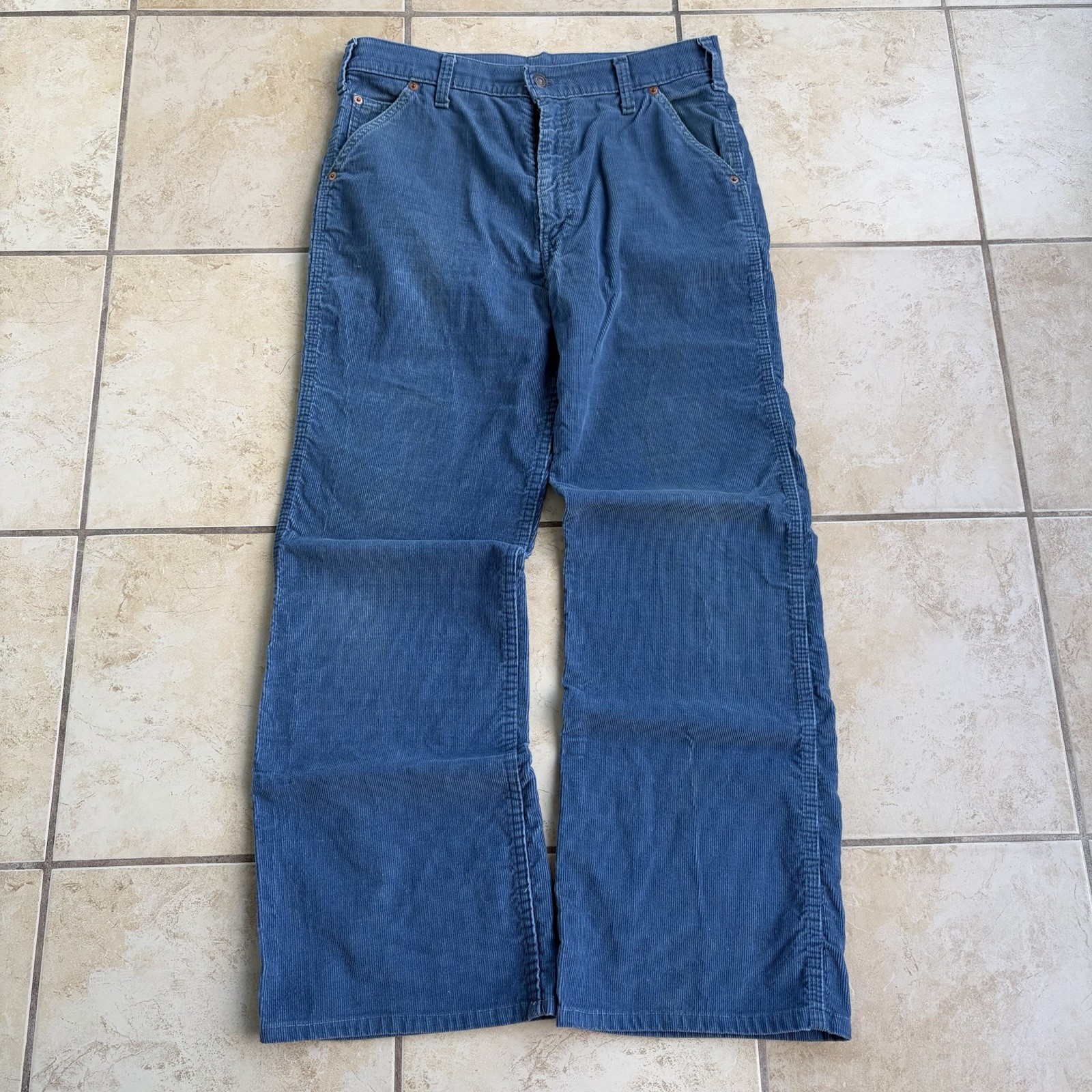 Vtg Levi’s Pants Mens 32x30 Blue Corduroy Bell Flare Buckle Back 70s Talon Zip