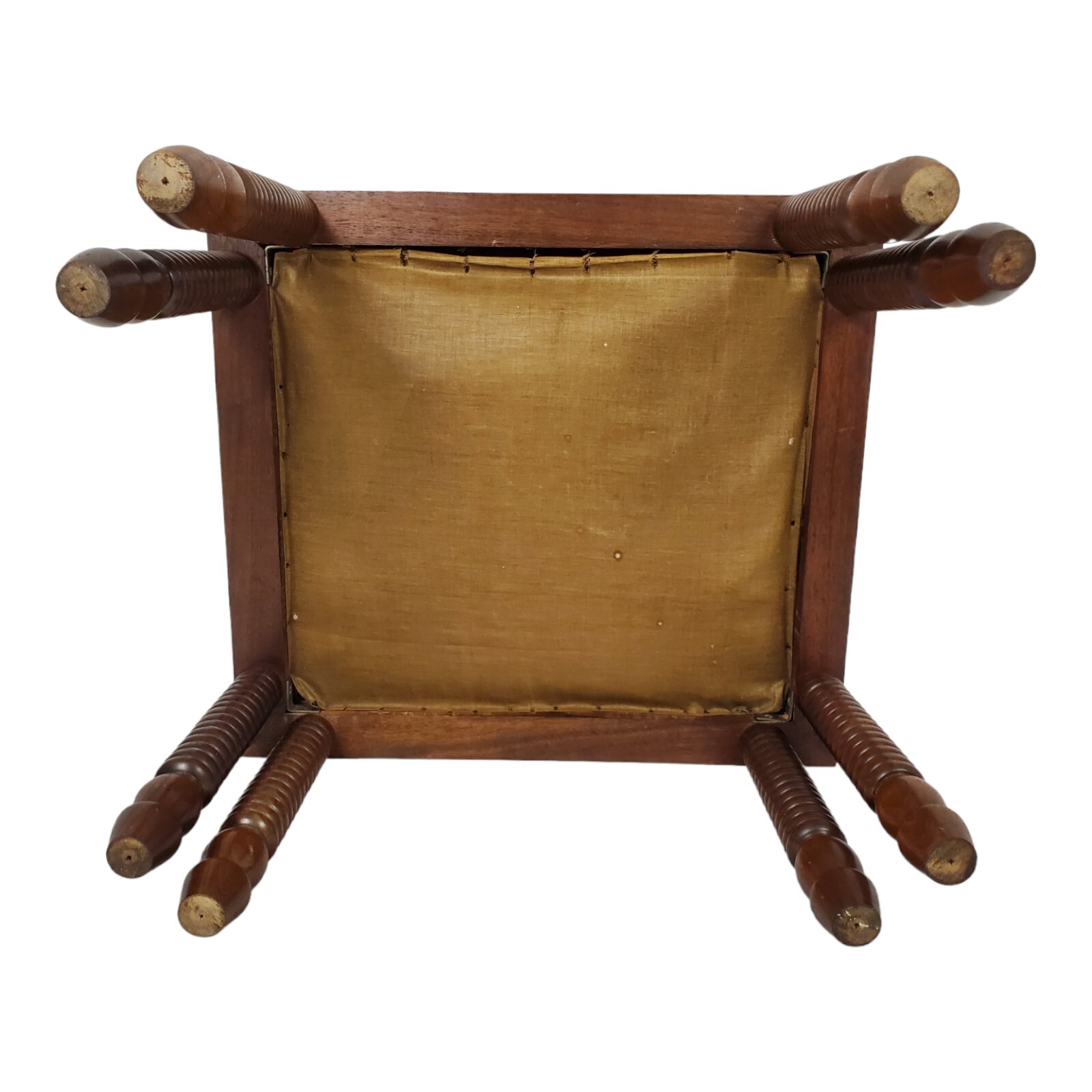 Antique Ottoman Footstool Needlepoint Top English Oak Bobbin Legs Granny Chic