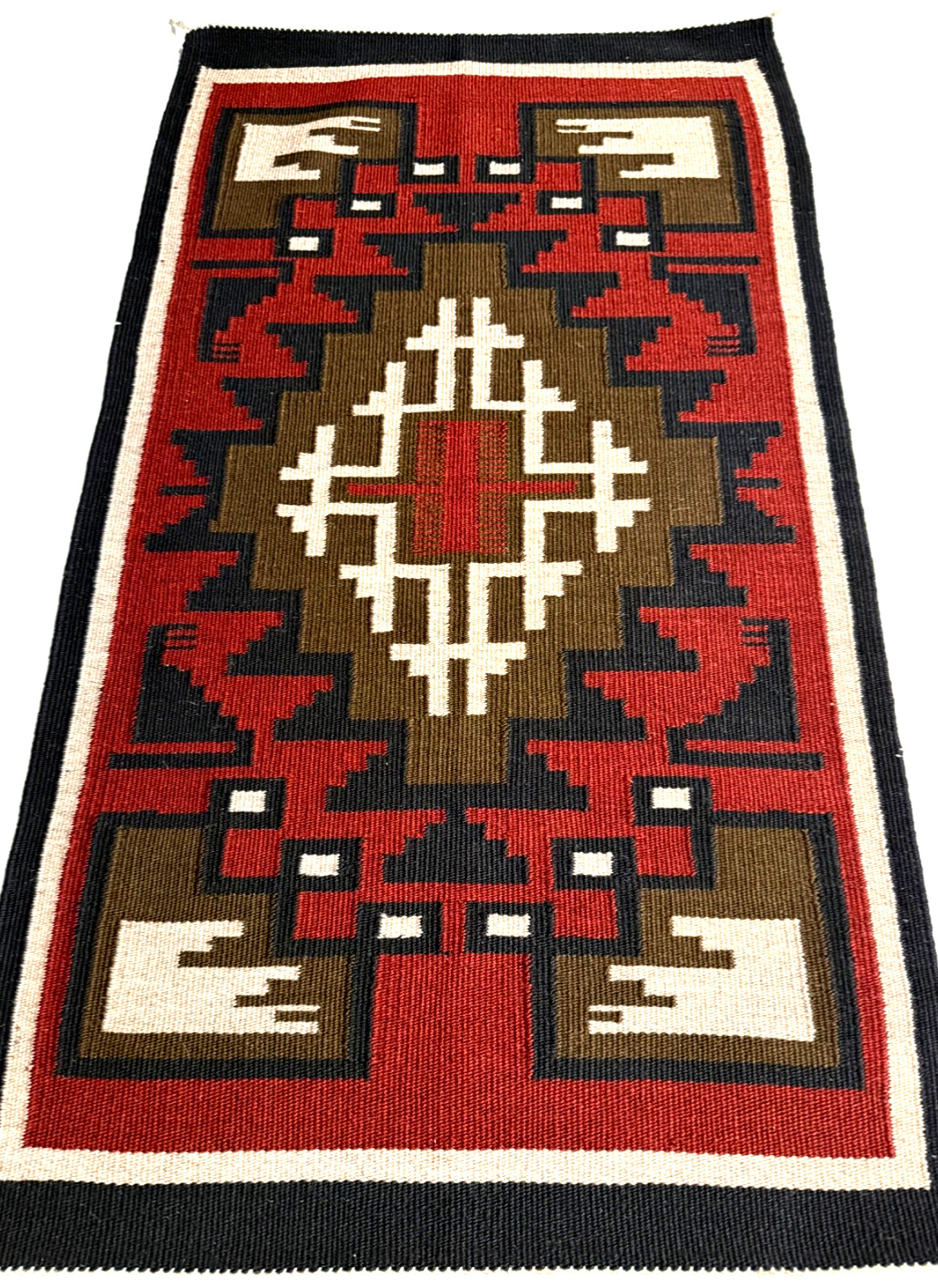 BEAUTIFUL NAVAJO GANADO RUG, INTRICATE DESIGN, HANDSPUN WOOL, 20TH C, MINT