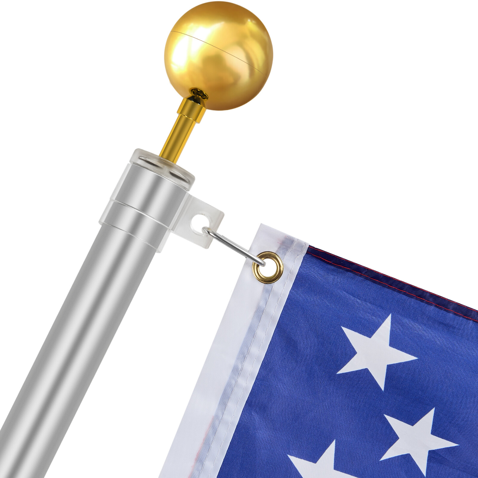 VEVOR 30FT Telescopic Flagpole Kit Heavy Duty Aluminum Flag Pole American Silver