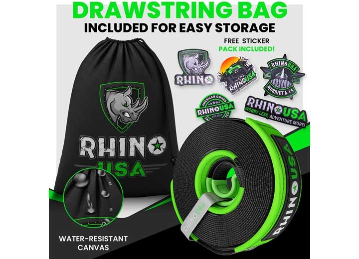 Rhino USA RG-TS3X20-GRN Recovery Tow Strap 3" x 20' Green