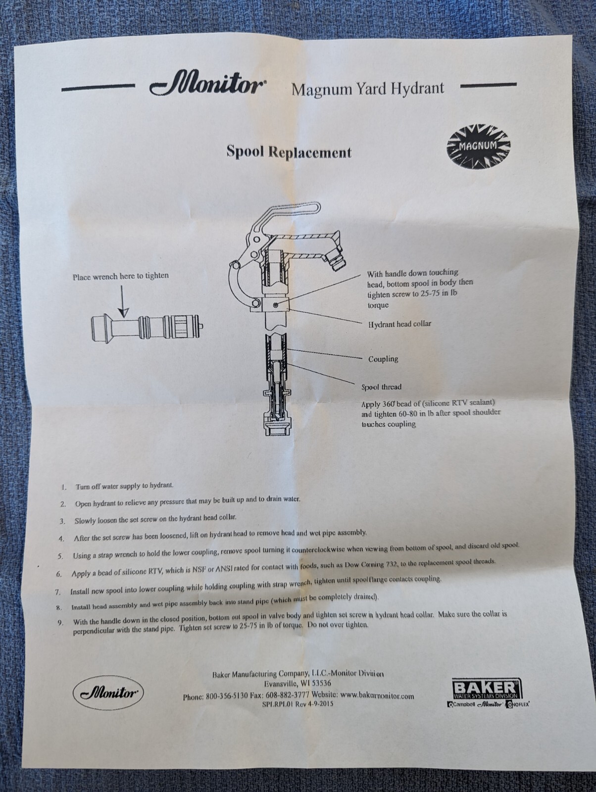 WHMB75 CAMPBELL BAKER SPOOL REPLACEMENT H220DAXFRO