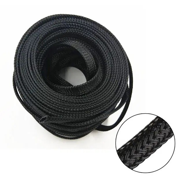 50ft - 1/2 inch PET Expandable Braided Sleeving – Black – Cable Sleeve protector