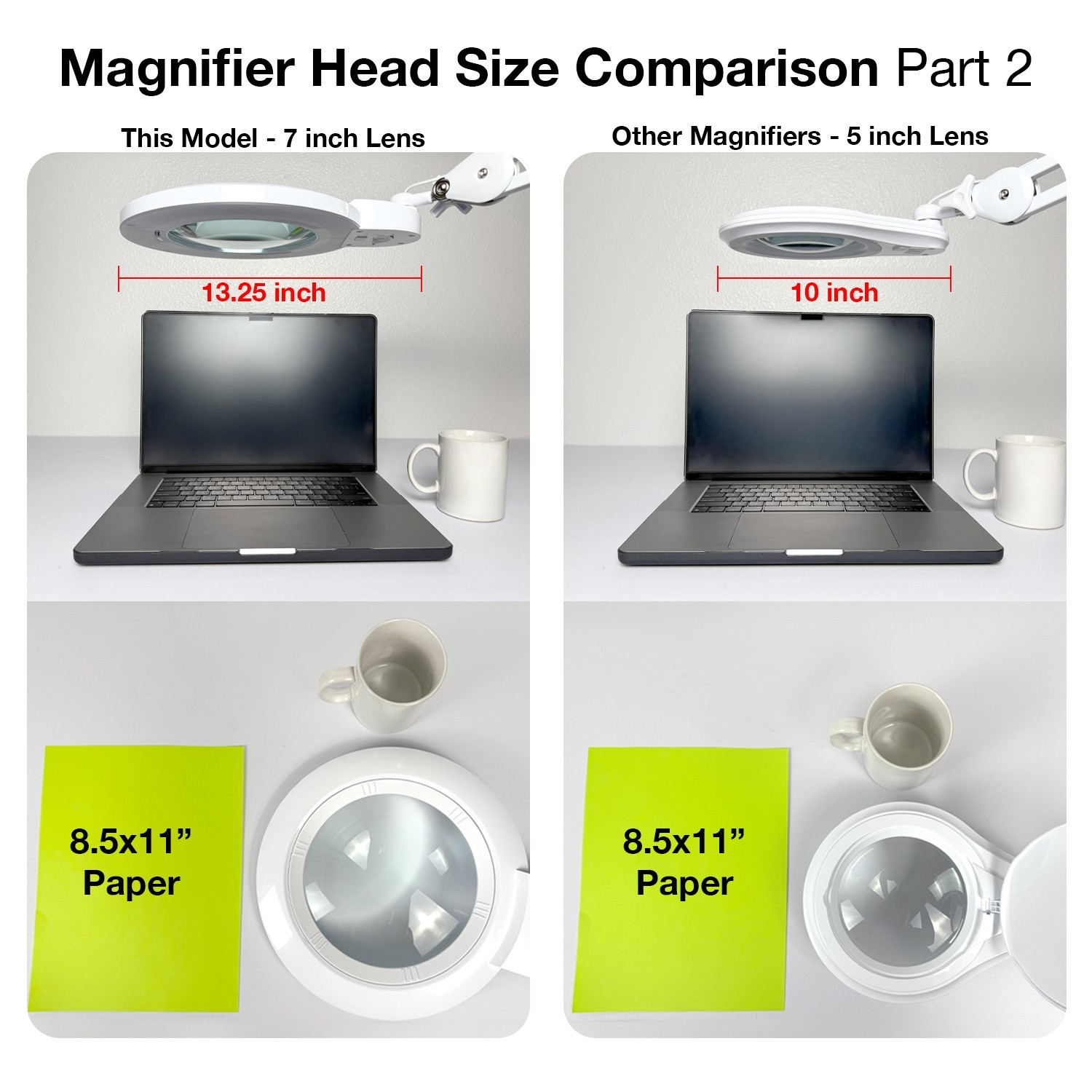 LED Magnifying Lamp w/ Clamp, Large 7 inch glass lens (5 Diopter, 2.25X)