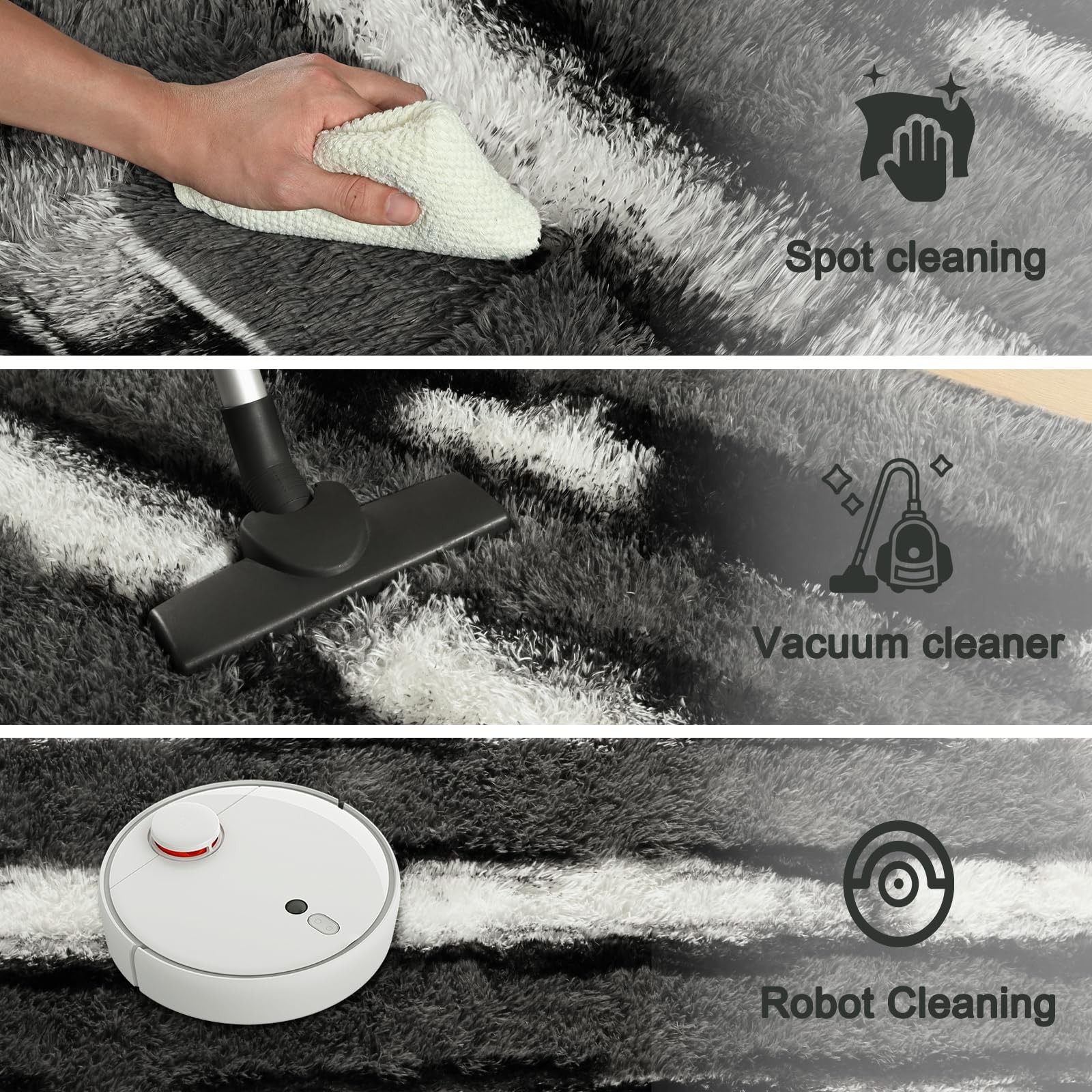 Fluffy Area Rugs for Bedroom Living Room, 4x6 Black and Grey Soft Plush Strip...