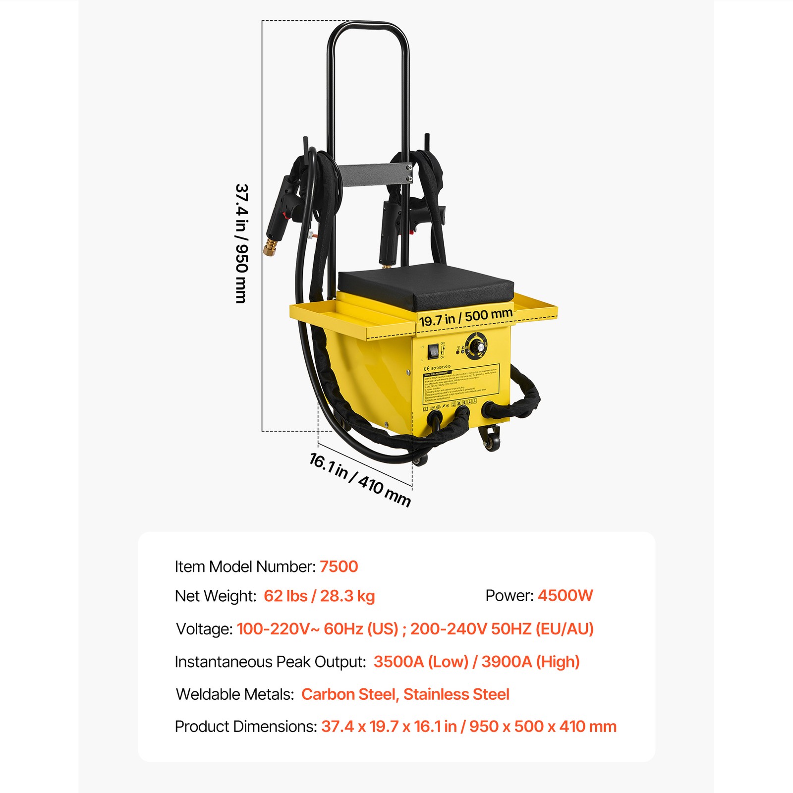 Uimoso Spot Welder Dent Puller Cart 4.5KW Stud Welder Repair Kit with 6 Settings