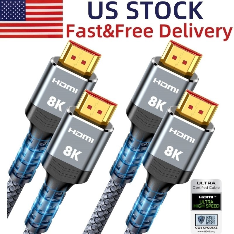 8K HDMI 2.1 Cable 2-Pack 6.6FT Certified 48Gbps Ultra High Speed4K@120Hz 8K@60Hz