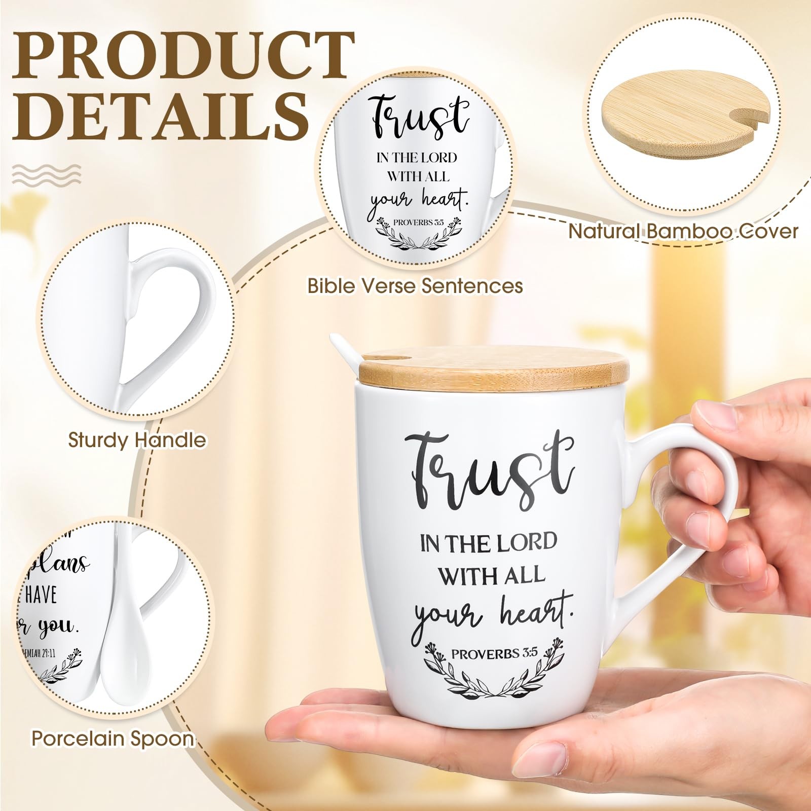 6 Set Christian Mugs Bulk 12oz Inspirational Bible Verse Ceramic Coffee Mug with