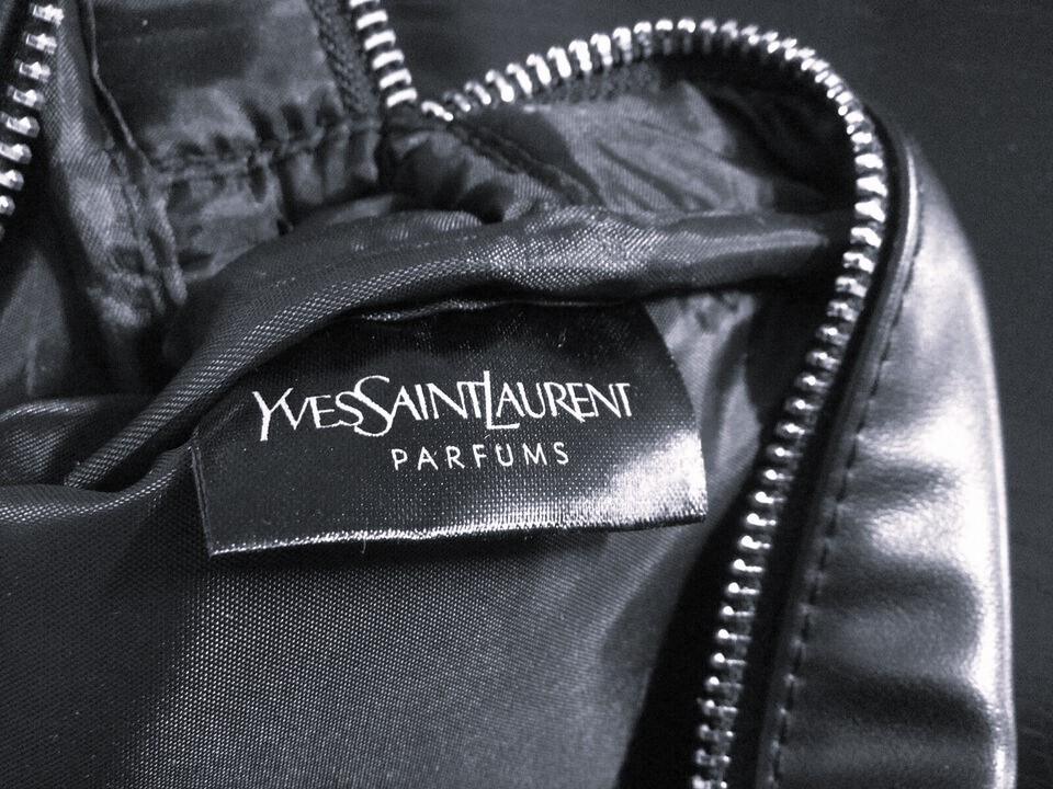 YSL Yves Saint Laurent Black Faux Leather Silver Logo Toiletry Makeup Bag NEW!