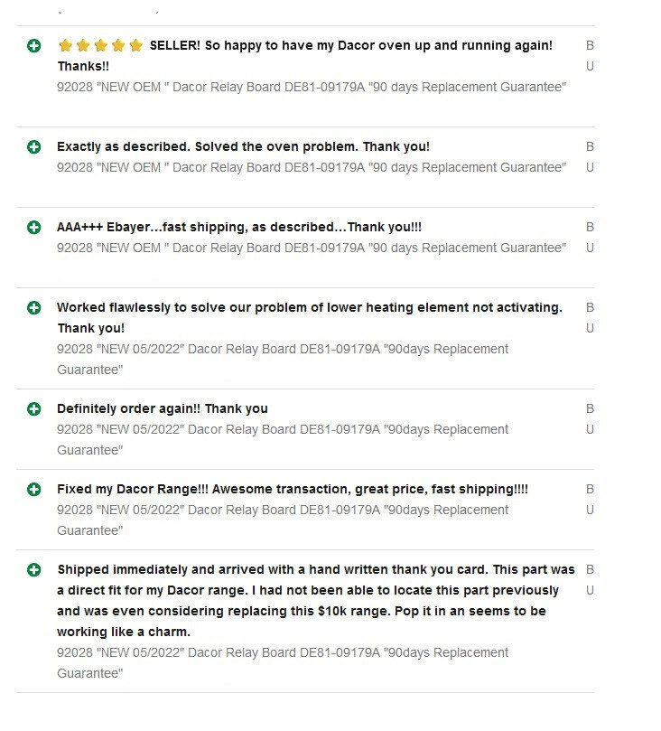 92028 NEW Dacor Relay Board DE81-09179A (90 days Replacement Guarantee)