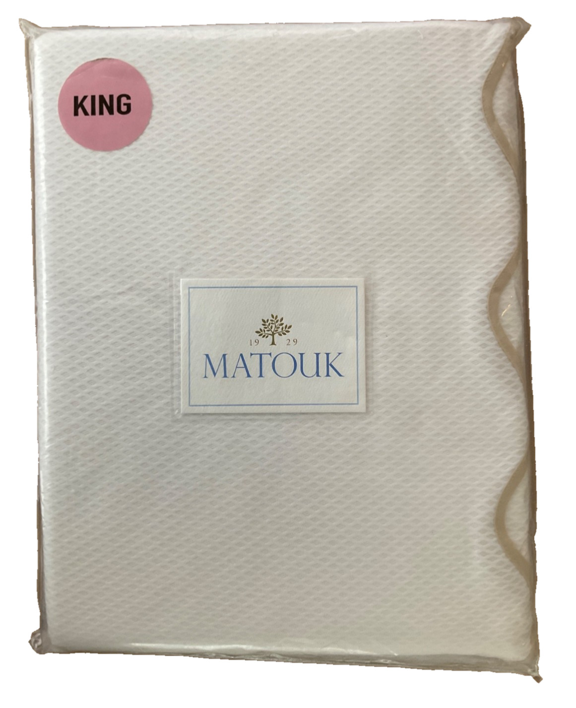 MATOUK~Lanai~Pique King Coverlet~WHITE With TAN Scalloped Trim~064NM~made USA~~