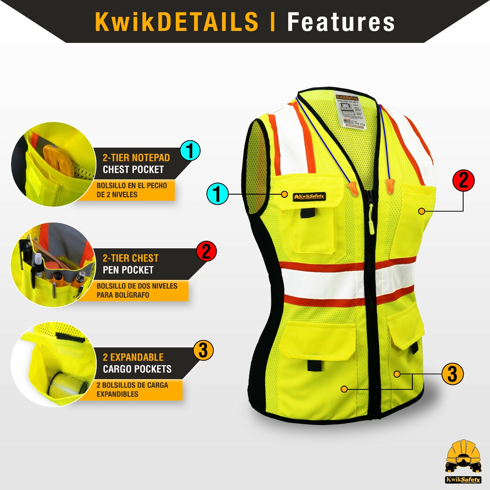 KwikSafety FIRST LADY Class 2 ANSI PPE Hi Vis Surveyor Women's Safety Vest