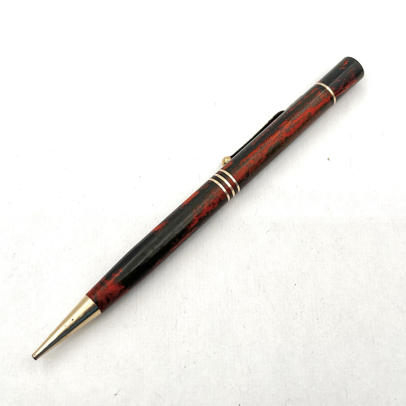 VTG Mabie Todd Fyne Poynt Orange Wood Grain Gold Trim 5-1/16" Twist Pencil