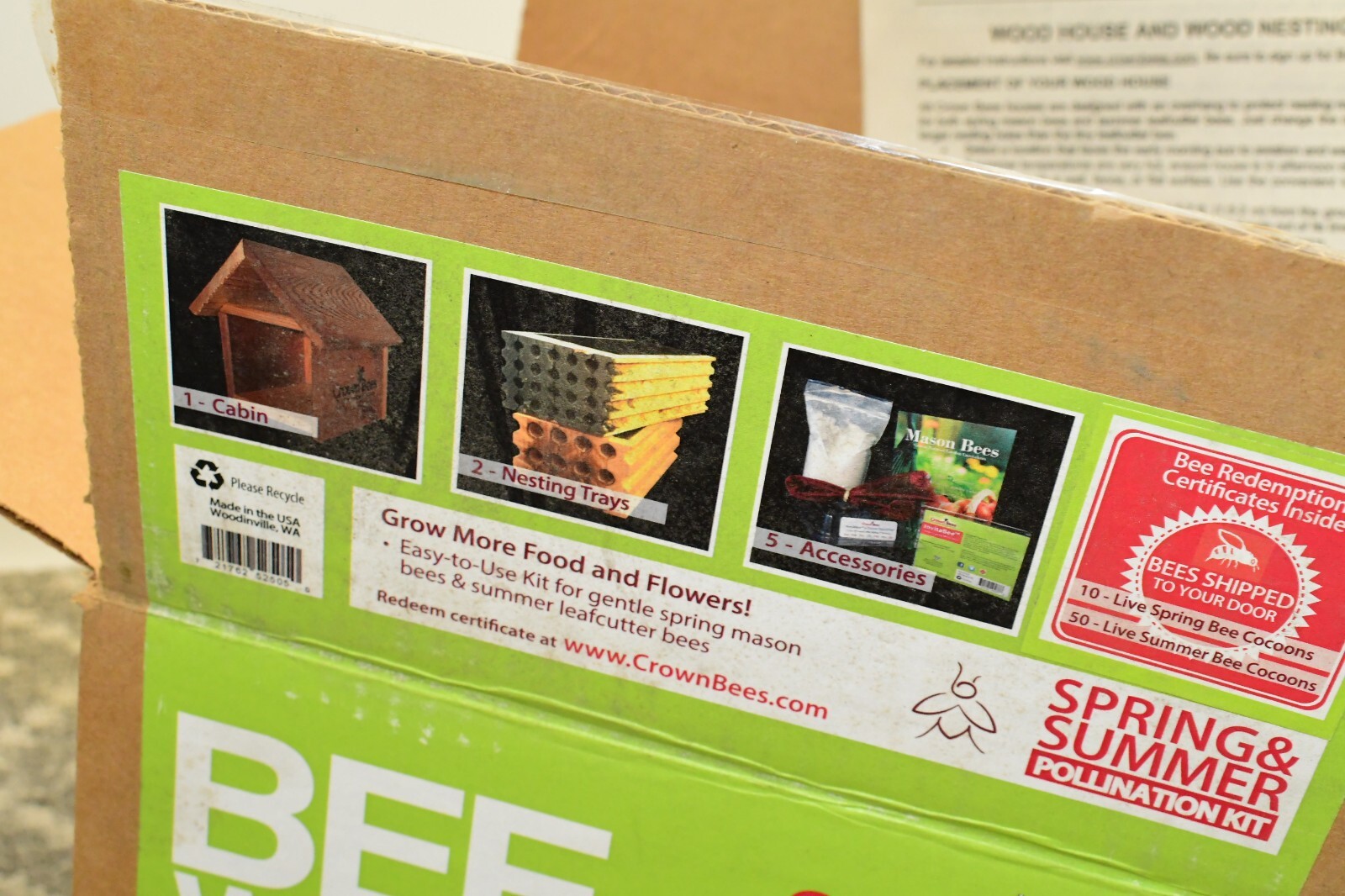 Crown Bees Bee Works Cabin Mason Bee House Kit Hotel w/ Bees for Order