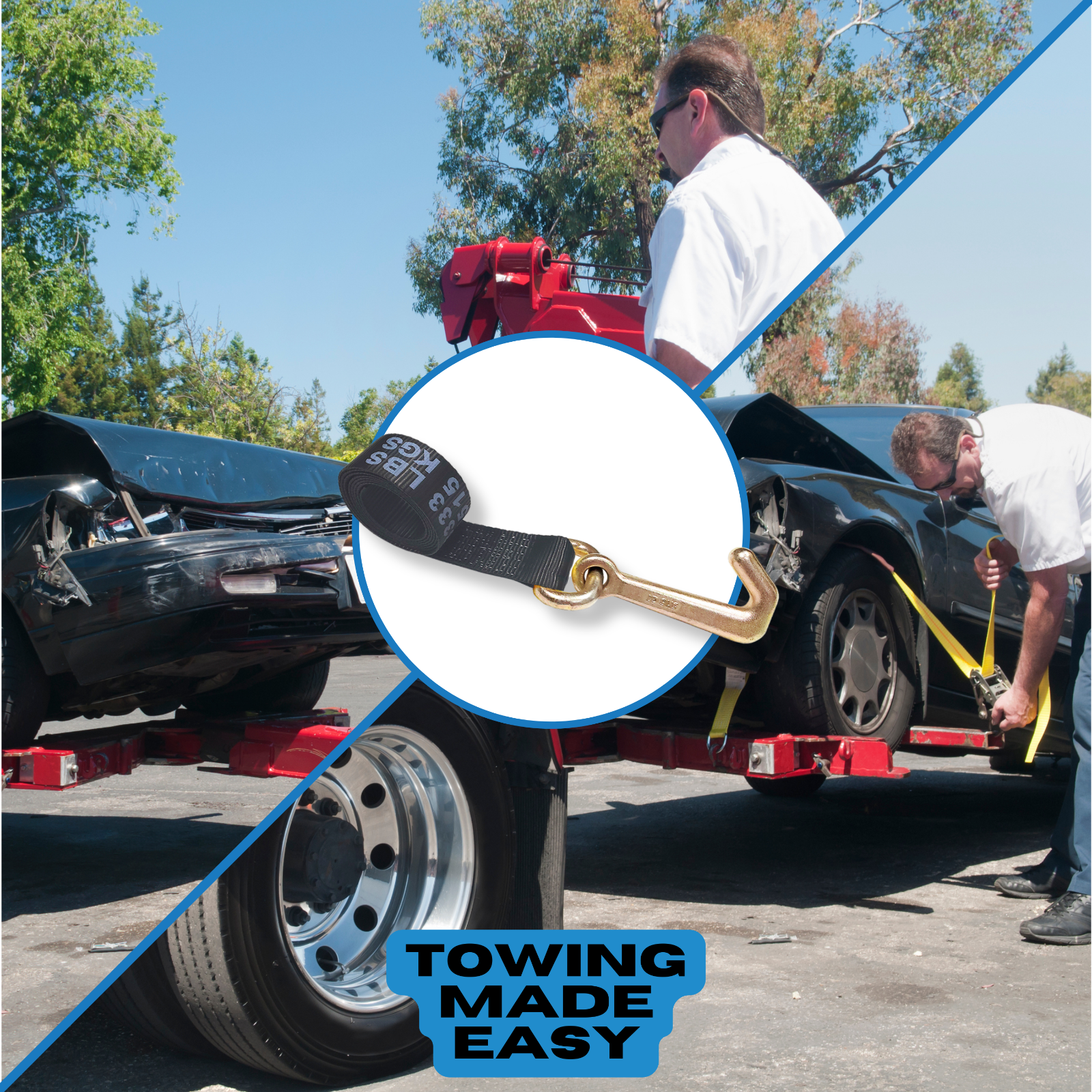 Heavy Duty G70 2" x 10' Mini J Hook Towing Trailer Wrecker Lasso Tie Down Strap