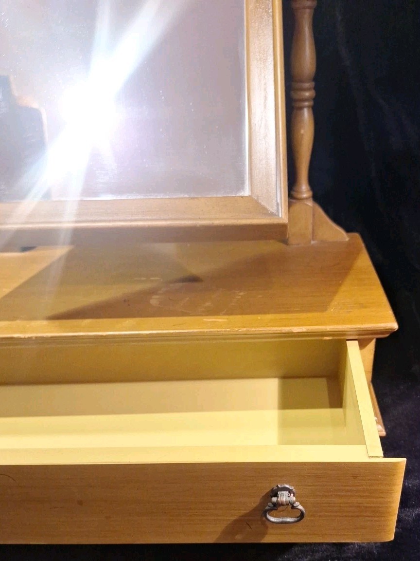 Antique Wood Tabletop Vanity Dressing Table Swivel Mirror with Storage Drawer