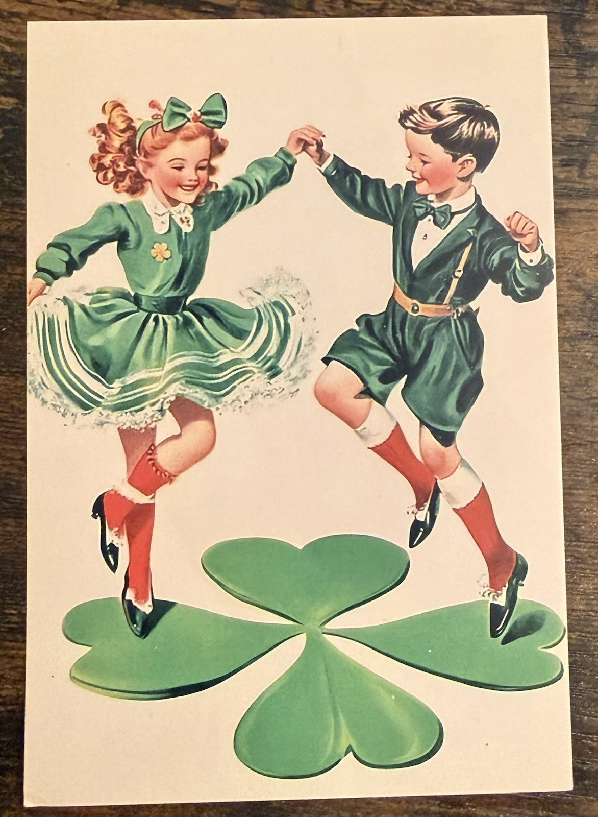 Children In Green Dancing On Shamrock St. Patrick’s Day Postcard PC522 Ephemera