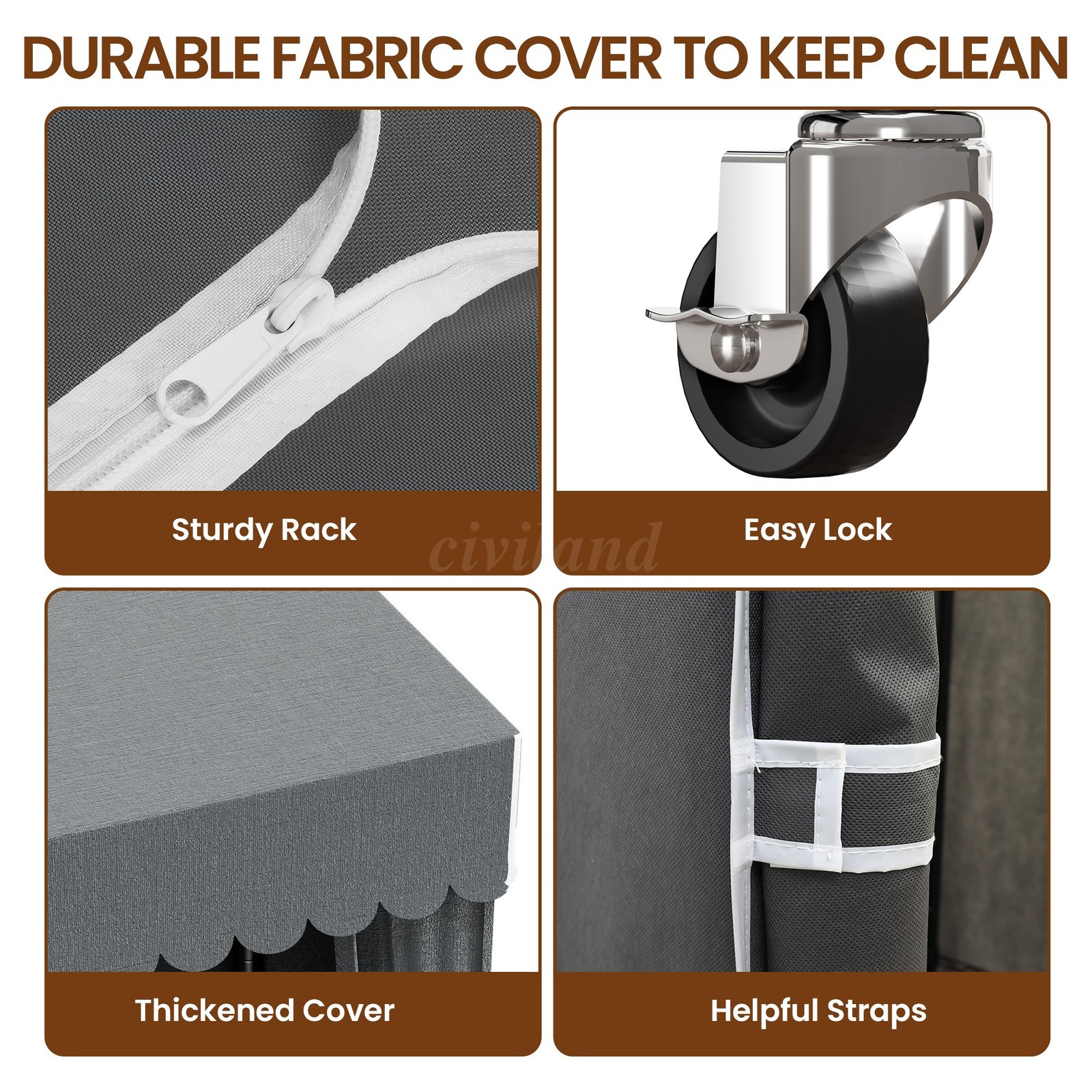 3 Tiers Heavy Duty Rolling Garment Rack with Wheels, Adjustable Shelf, Bedroom