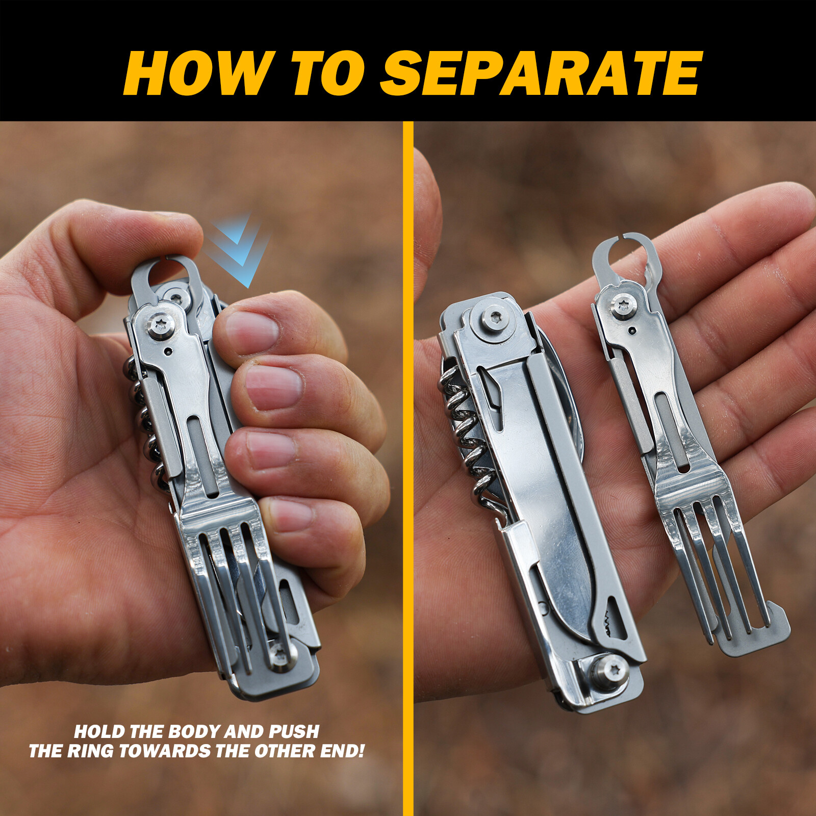 5-in-1 Portable Camping Utensil Detachable Stainless Steel Folding Flatware Set