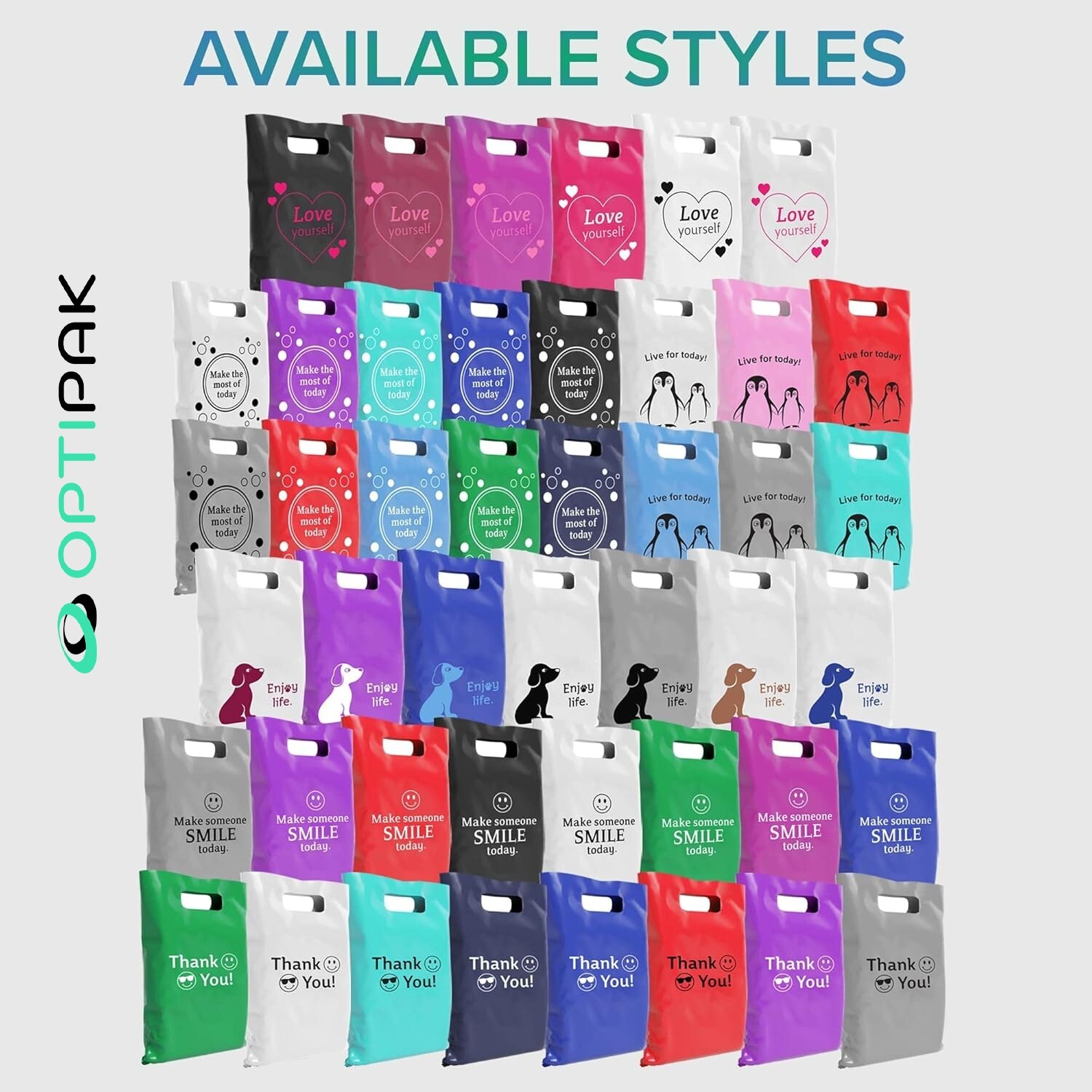 OPTIPAK 12x15 Plastic Bags – 100 Pack with Die-Cut Handles for Retail & Party