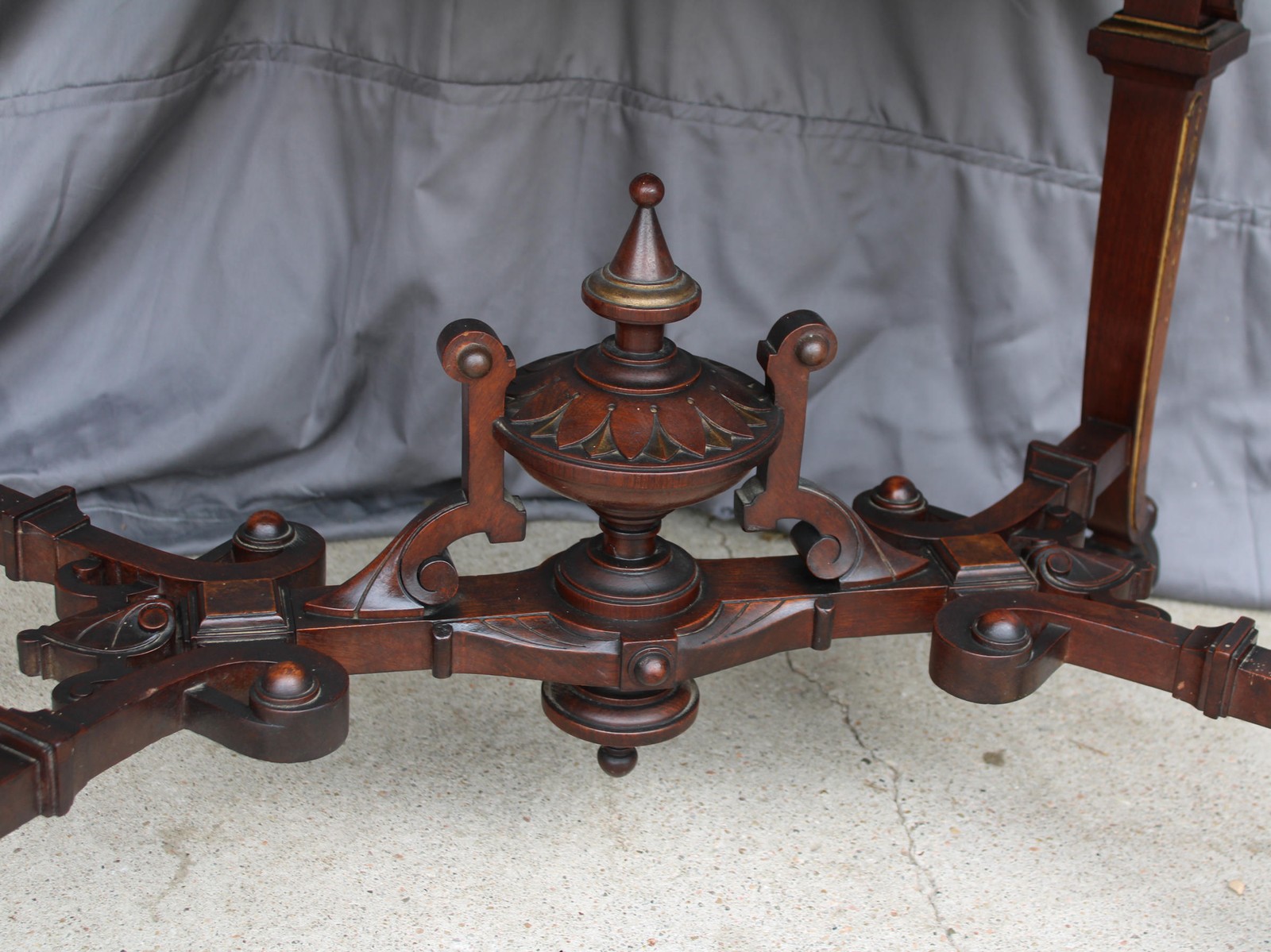 Antique Victorian Renaissance Revival Parlor table with framed Brown Marble top