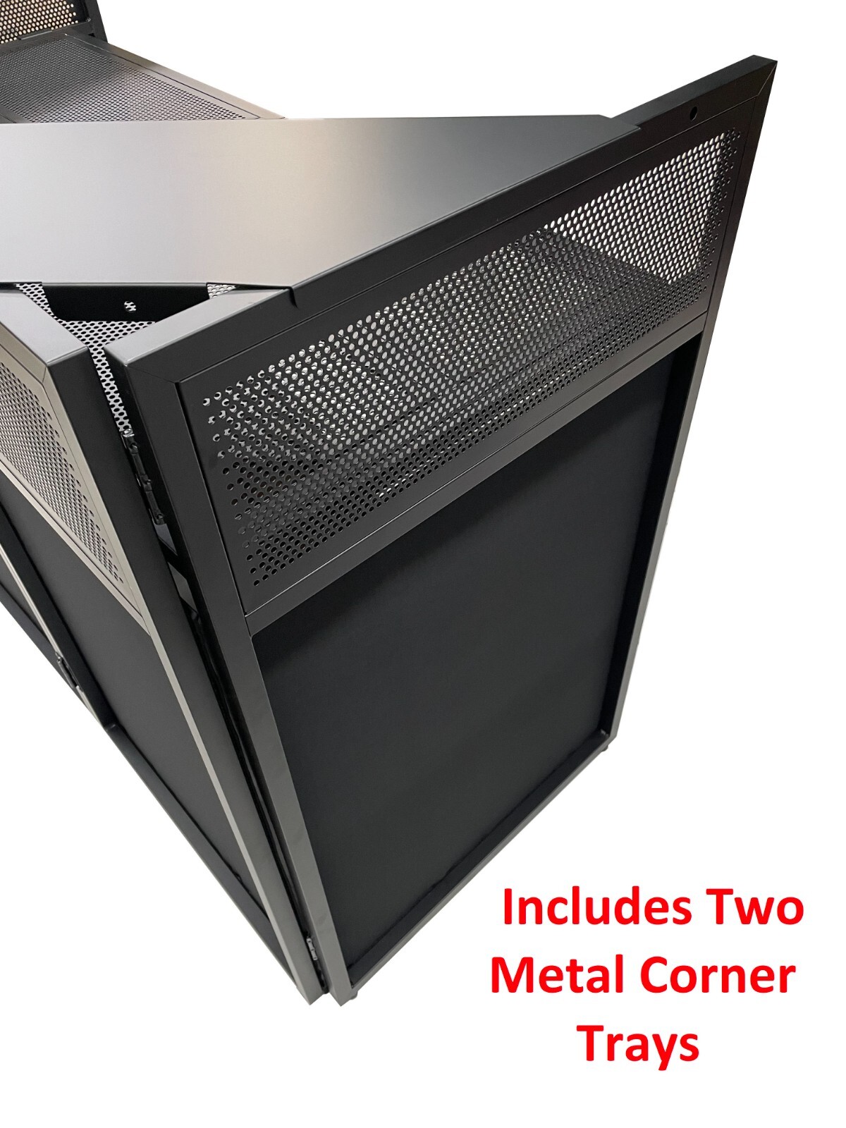 Jumbo 53" Wide DJ Event Facade White/Black Scrim Booth Two Top Corner Table Tops