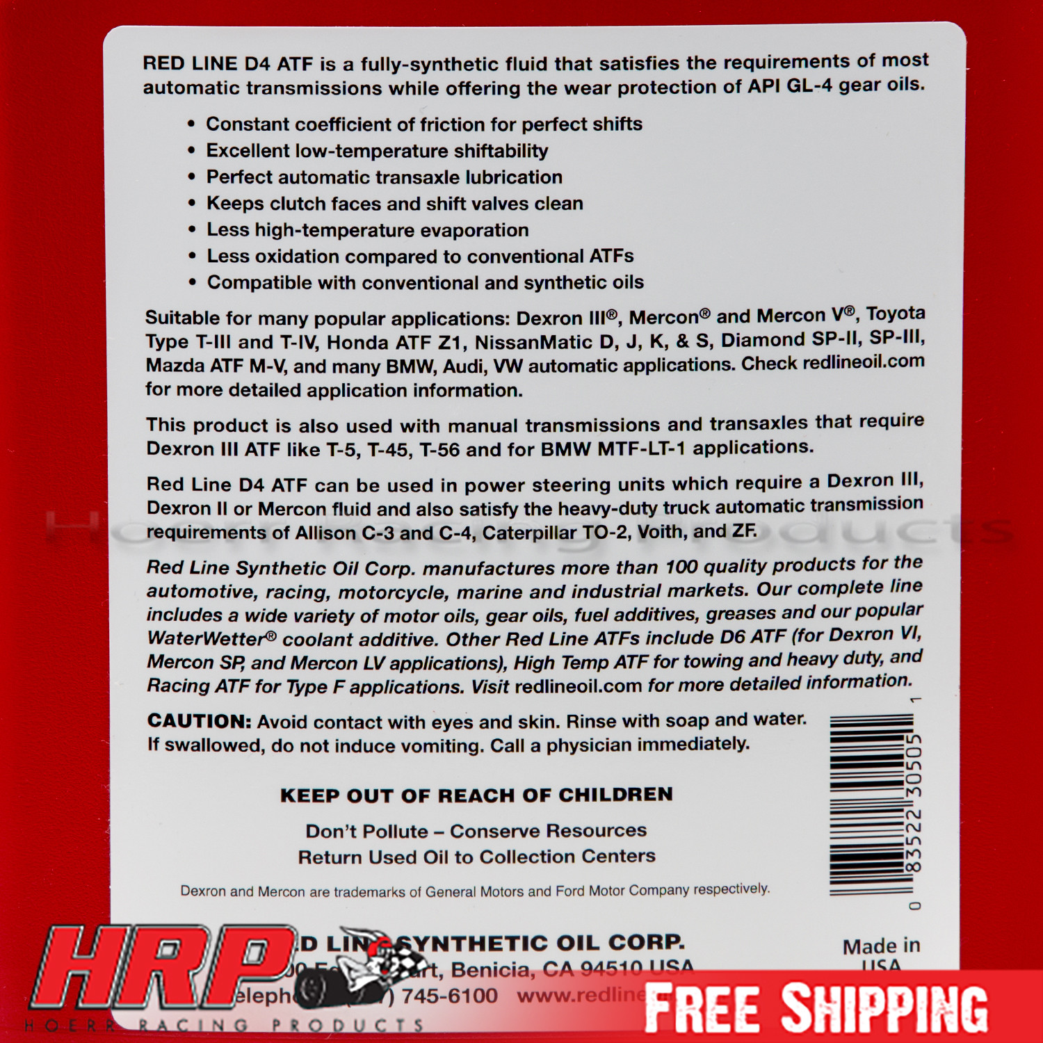 Red Line 30505 D4 Automatic Transmission Fluid ATF - 1 Gallon