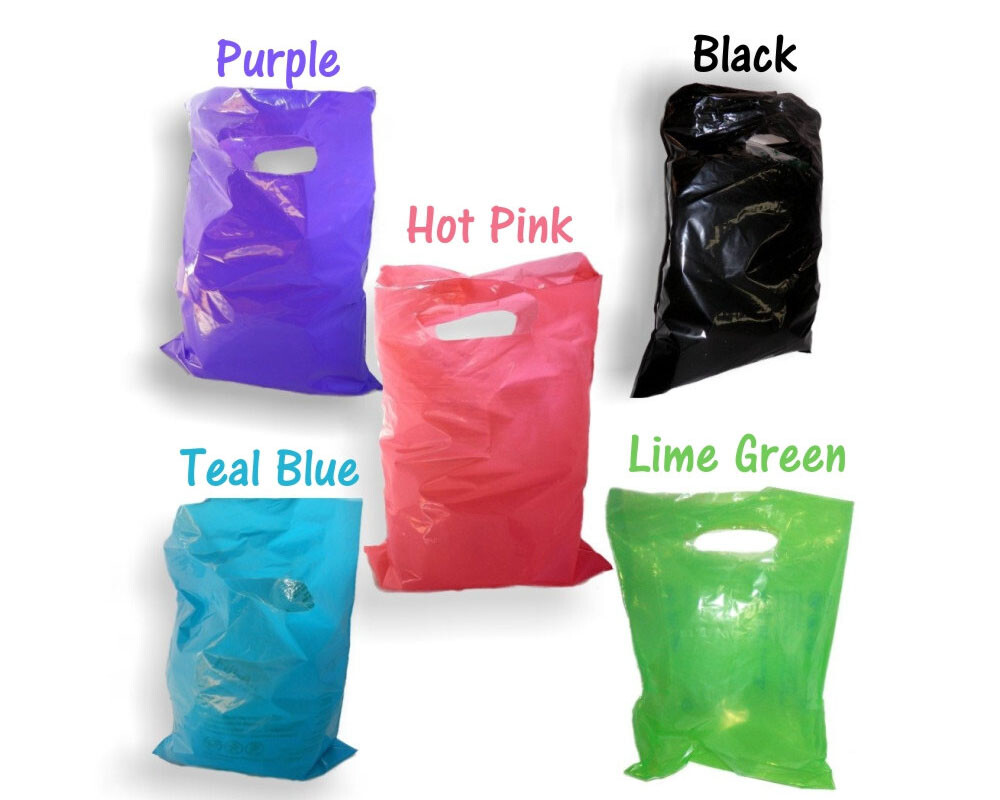 9" x 12" Colored PLASTIC MERCHANDISE Bags Retail Store Bags w/Die Cut Handles