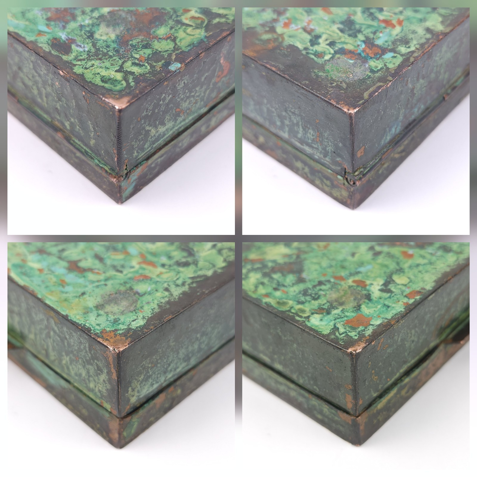 Vintage Peru Enameled Copper Cigarette Trinket Box Silver Tone Metal Bird Bull