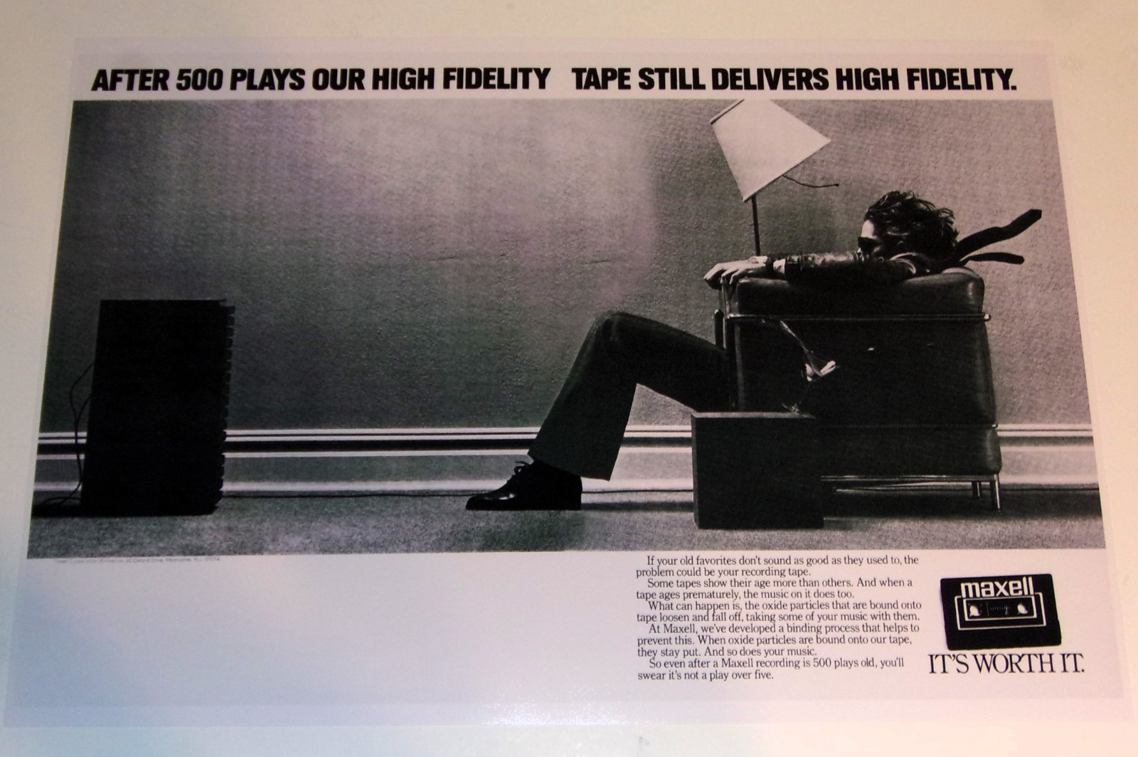 Maxell Tape "Blown Away" Poster 1982 19"x13" Cassette 80's Pic JBL L100 Speakers