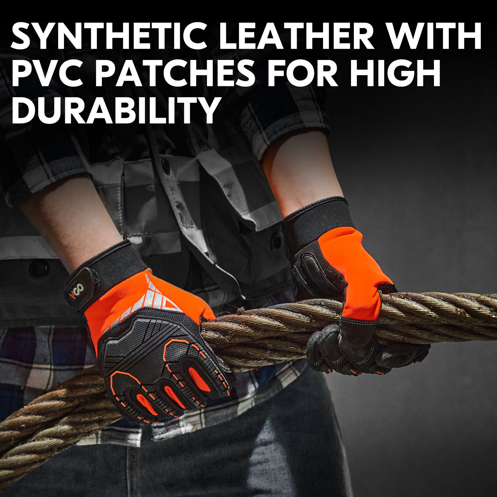 Vgo 1/2 Pairs Heavy Duty Work Gloves,Mechanic Gloves Impact-Absorb(OrangeSL8849)