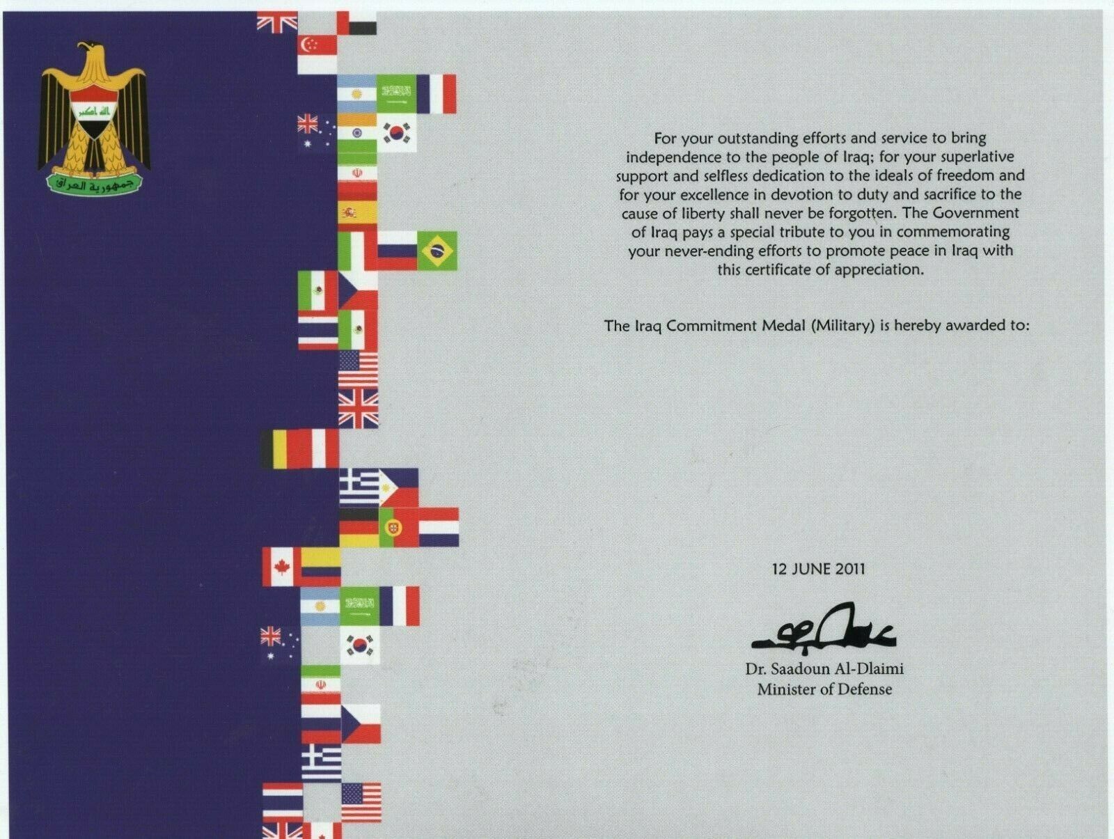 IRAQ COMMITMENT MEDALS (MILITARY & CIVILIAN VERSION) SET W/AWARD CERTIFICATES