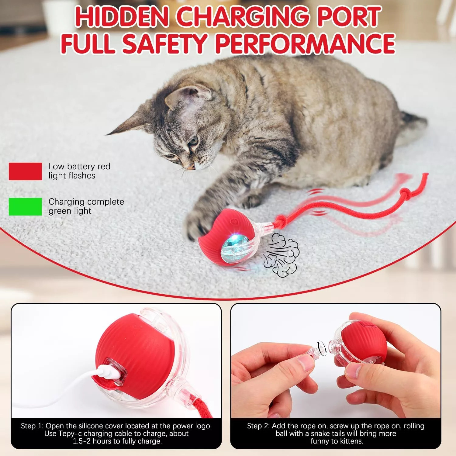 2Pcs Automatic Rolling Ball Smart Cat Dog Toy Electric Pet Self-moving Kitten