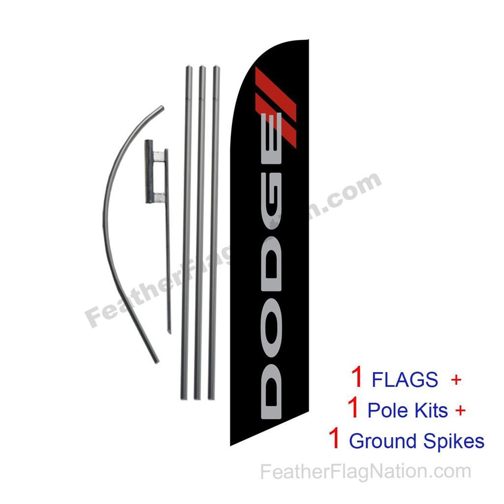 Custom Black Dodge 15' Feather Banner Swooper Flag Kit with pole+spike
