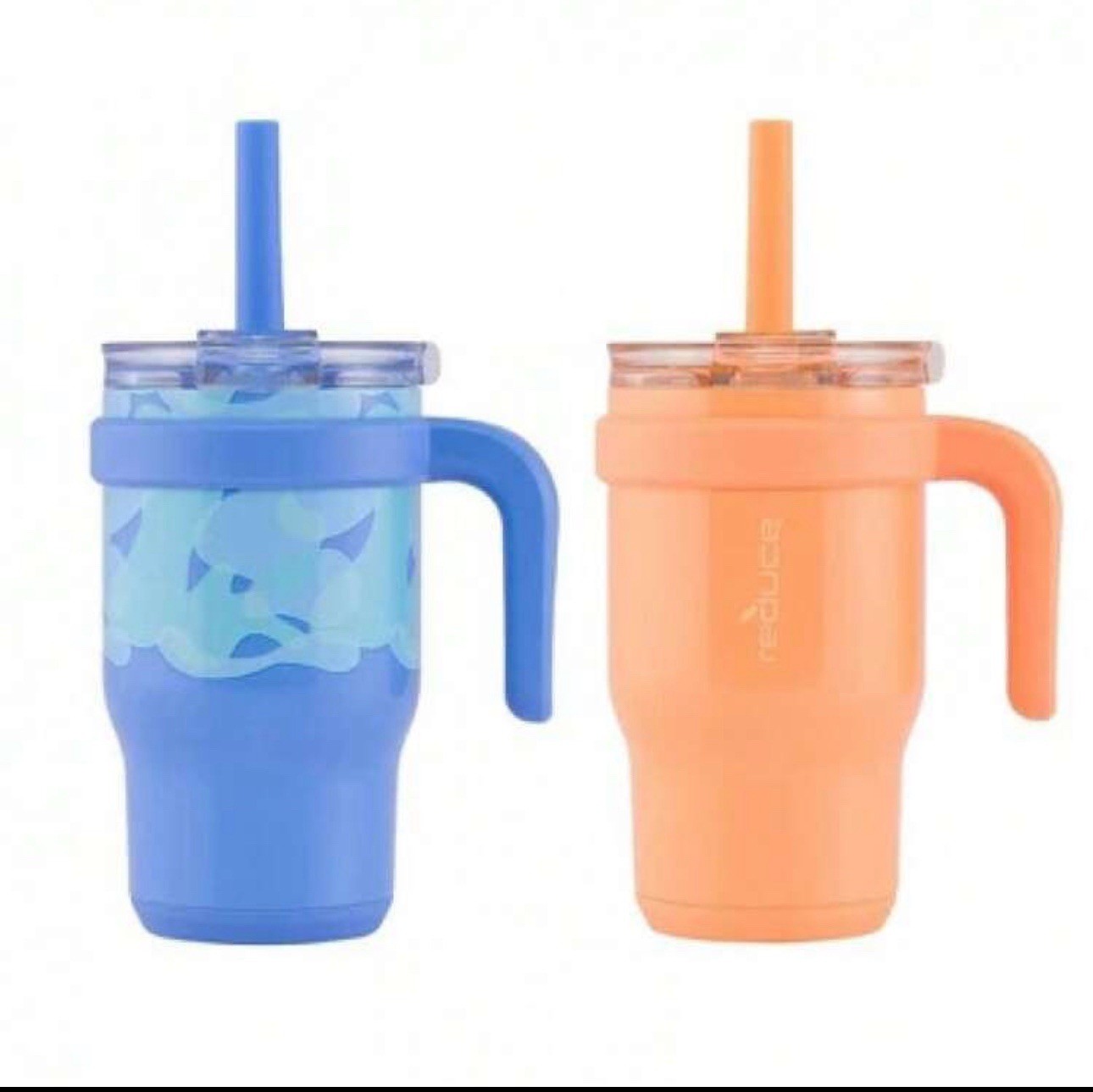 REDUCE 14oz, 2 Stainless Steel Tumbler Spill-Proof with Handle & Straws for Kids