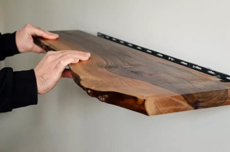Designer Floating Rustic Wood Live Edge Shelves Wall Shelves for Kitchen Decor
