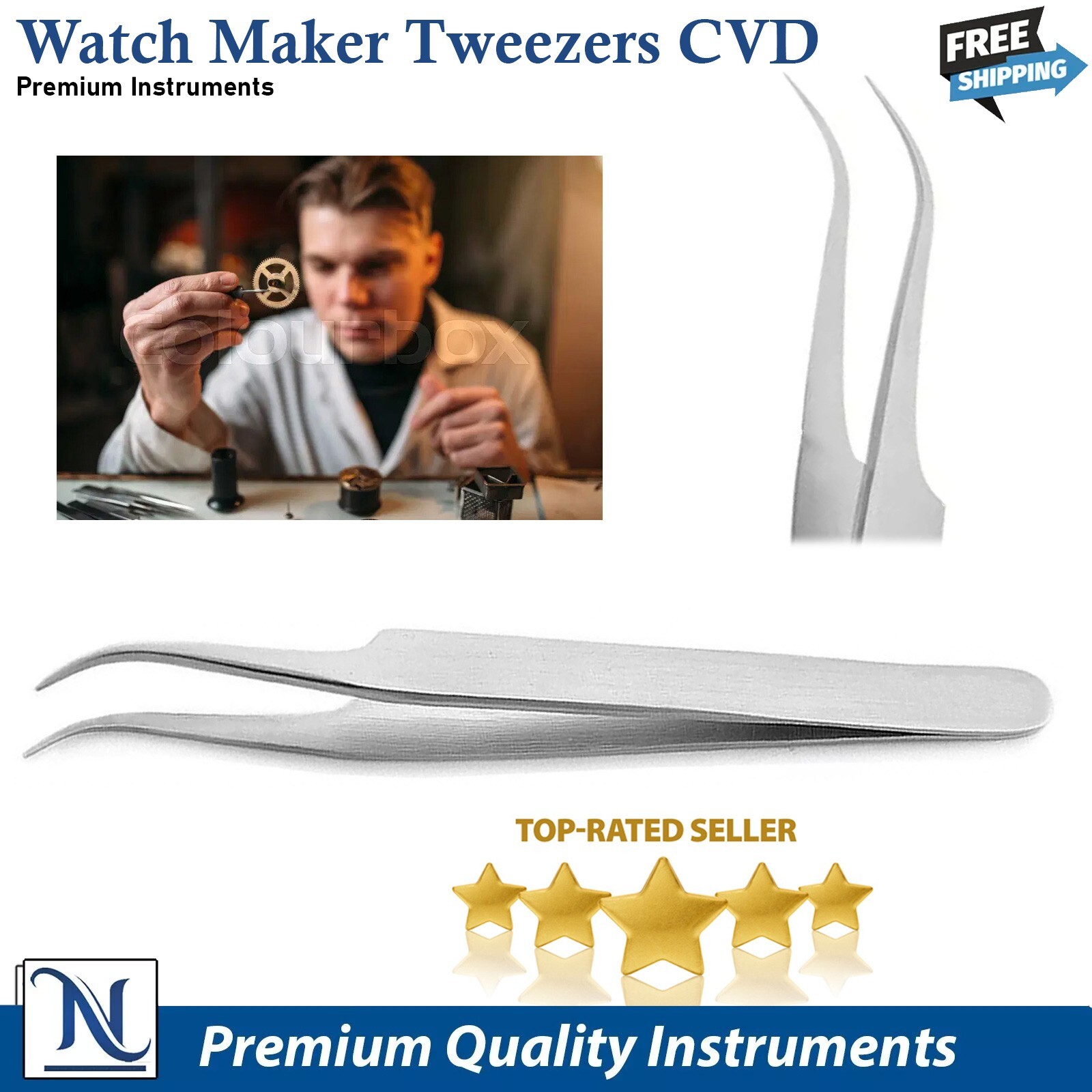 Professional Watchmaker Repair Tweezers Antistatic Tweezers Thumb Forceps 5pcs