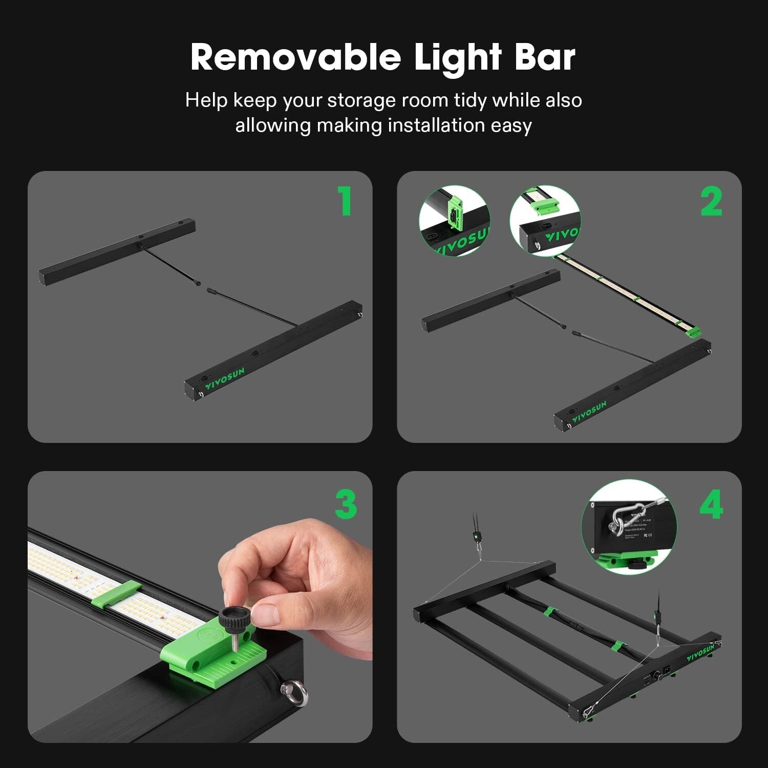 VIVOSUN VSFD4500 Removable LED Grow Light Bars Dimmable w/ UV/IR Commercial Grow