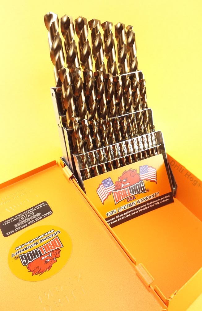 29 Pc Super Premium Cobalt M42 Drill Bit Set Orange Lifetime Warranty Drill Hog®