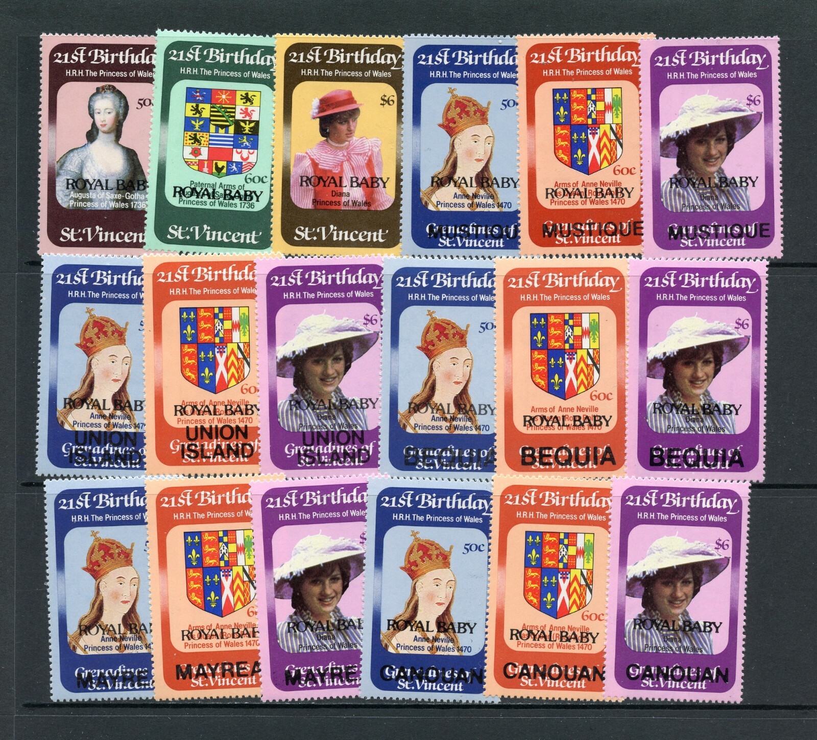J966  St. Vincent & Islands  1982  Royal Baby OVERPRINTED  18v.    MNH