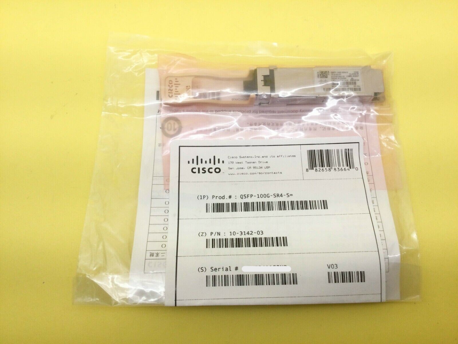 Cisco 100GBASE SR4 QSFP Transceiver MPO-12 100m over OM4 MMF QSFP-100G-SR4-S New