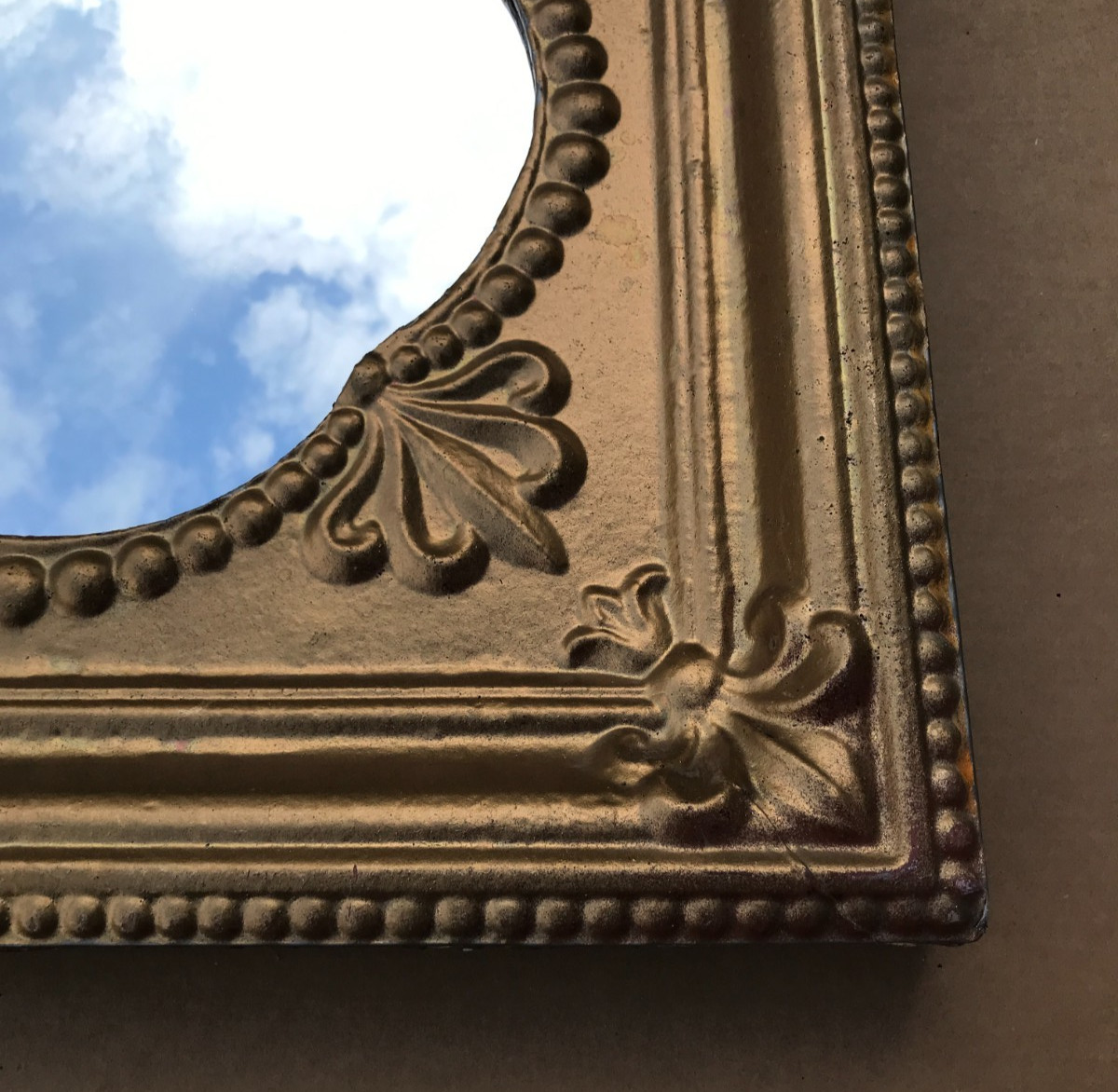 VTG Decorative Salvaged Tin Ceiling Gold 23" SQ. Thick Metal Mirror Old 1614-25B