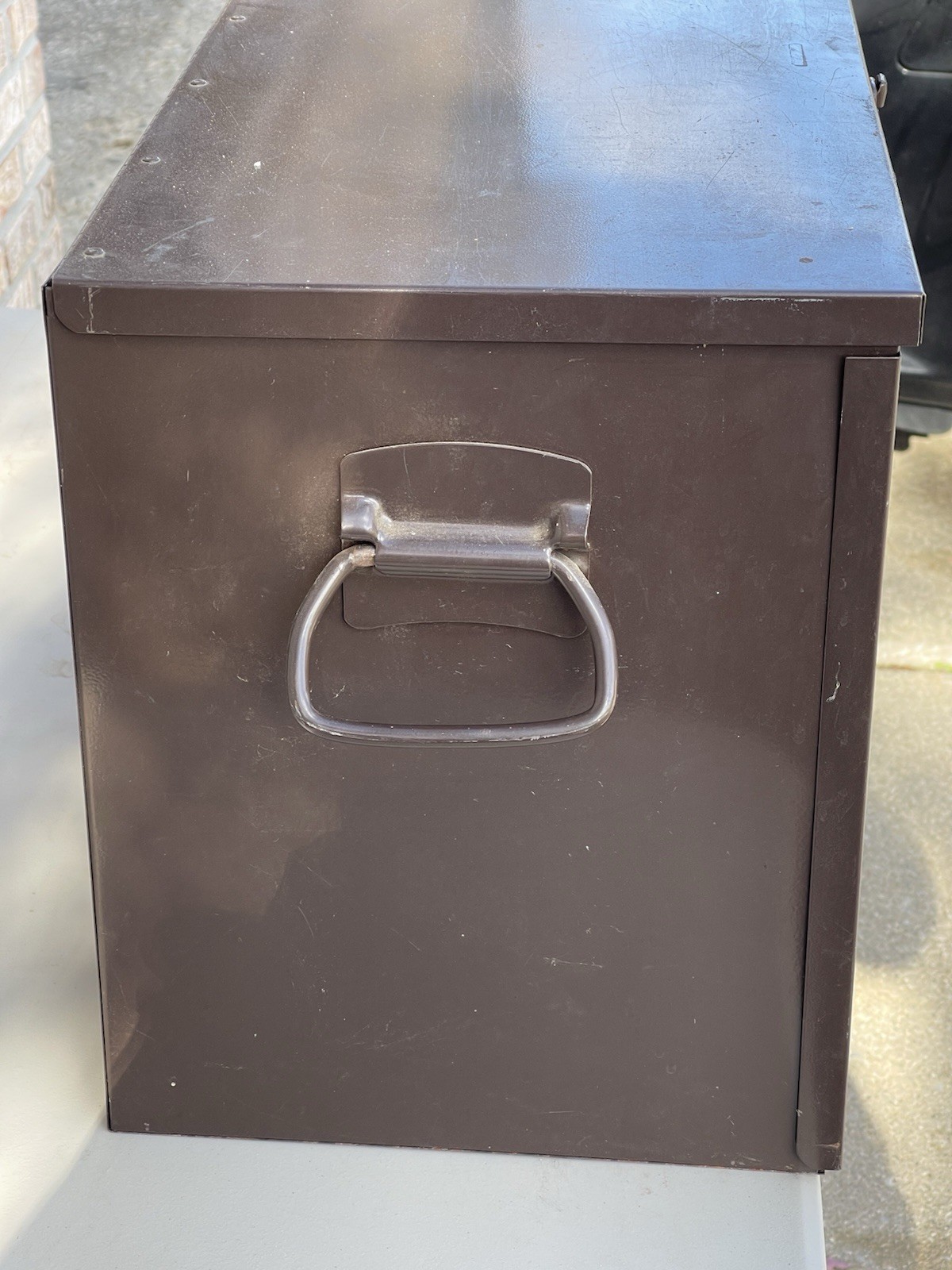 VTG Metal Chuck Box Camping Kitchen Storage Trunk w/ Contents Brown