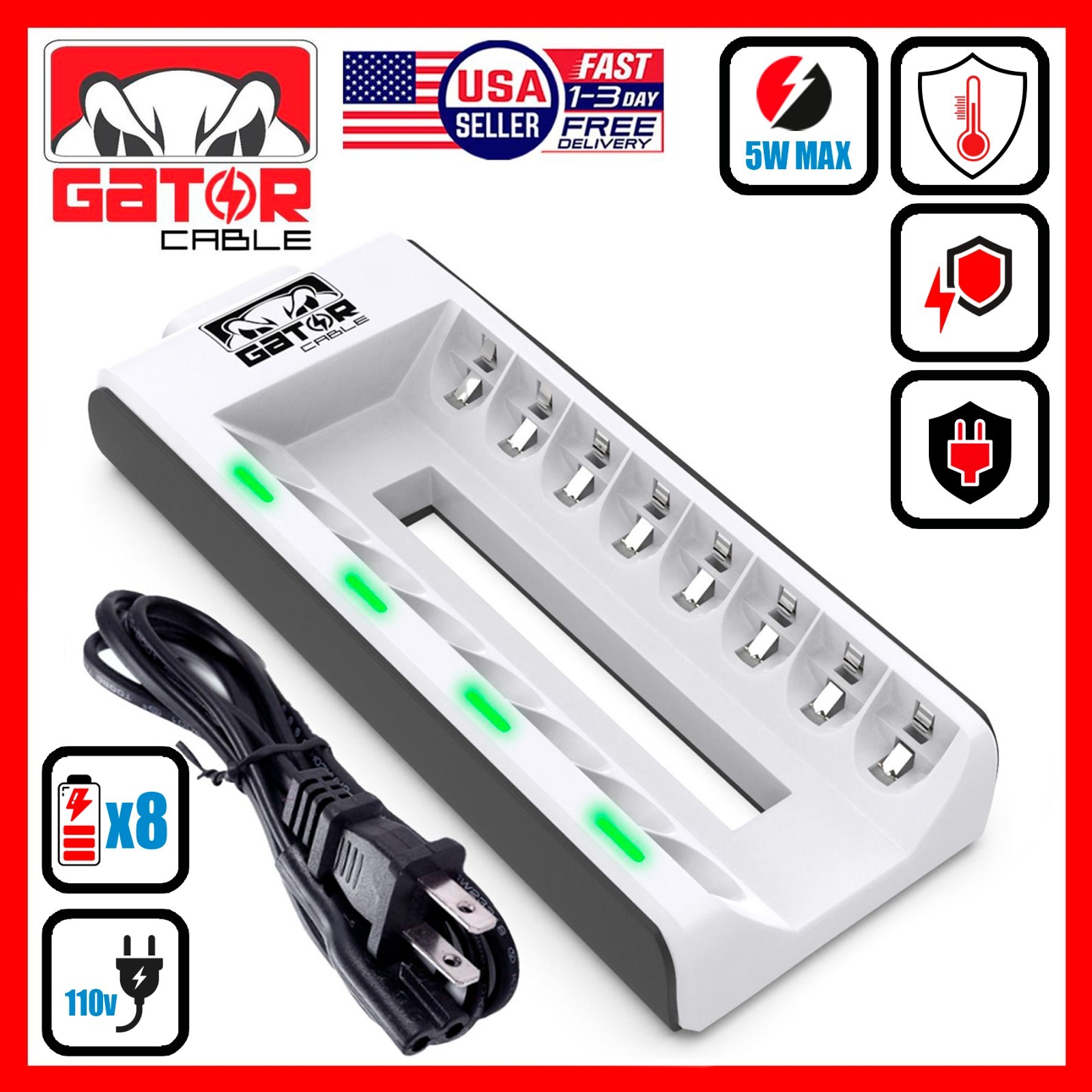 Rechargeable Battery Charger AA AAA Ni-MH Ni-CD Automatic Charged Red LED Light