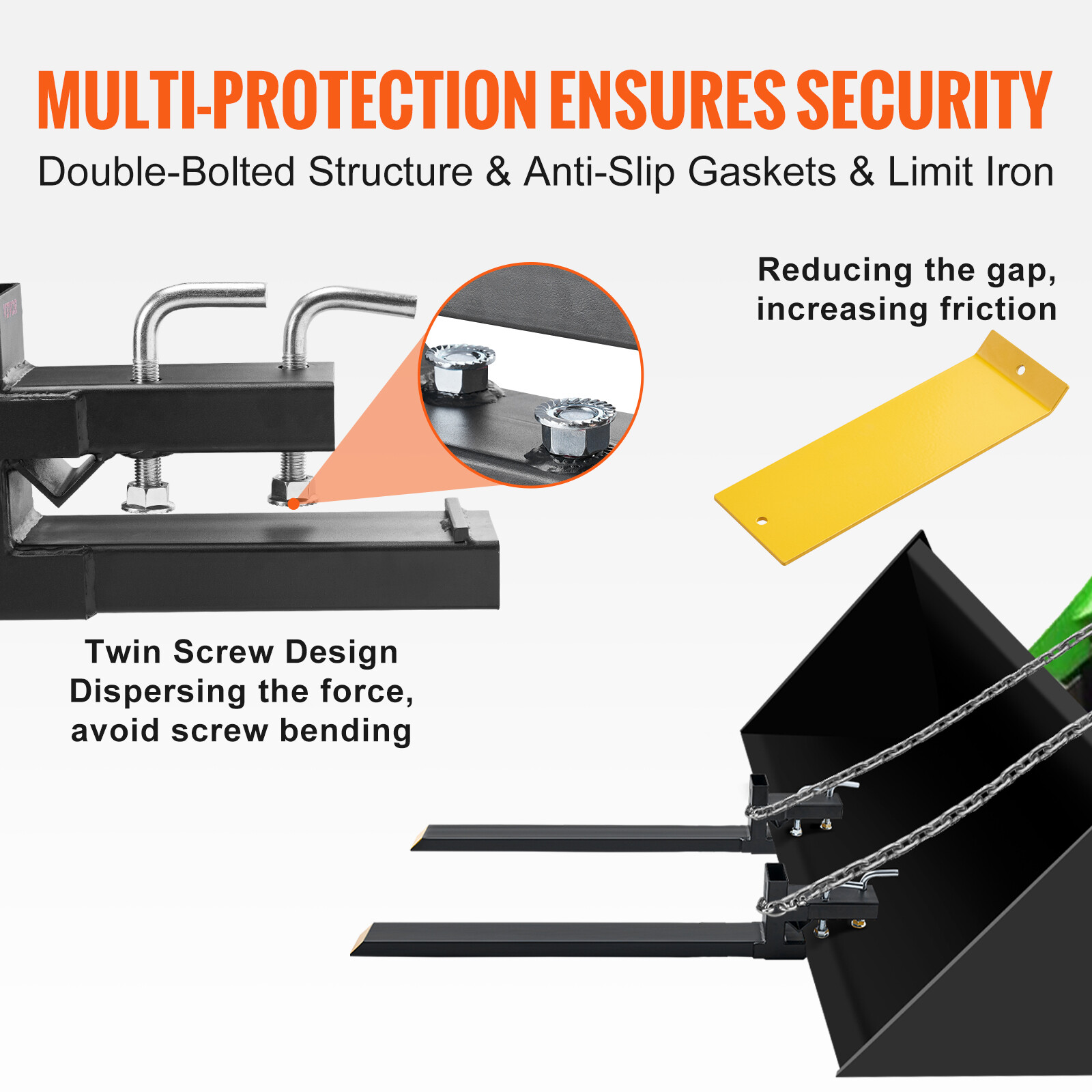 VEVOR 4000lbs 60" Clamp on Pallet Forks for SkidSteer Loader Bucket Tractor Fork