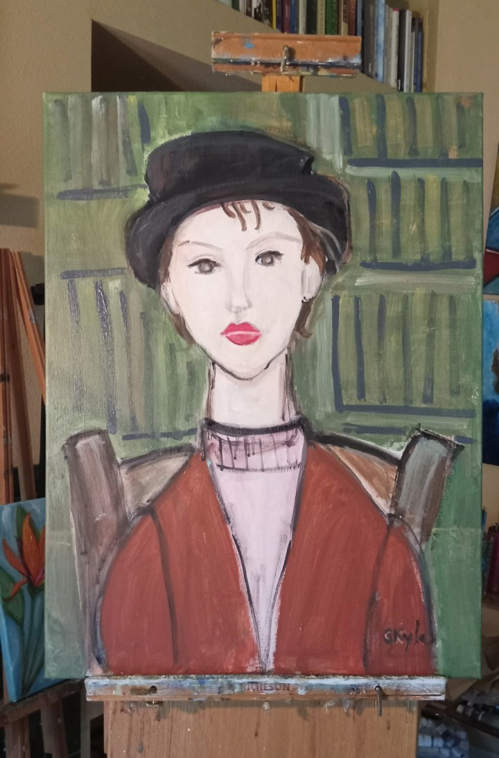 Modern Stylized Portrait of a Girl 18 x 24 Original Painting Handmade