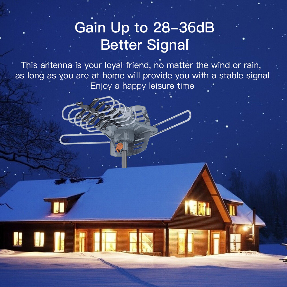 990 Mile Outdoor TV Antenna Motorized Amplified V/UHF HDTV 1080P 4K 360° Rotate