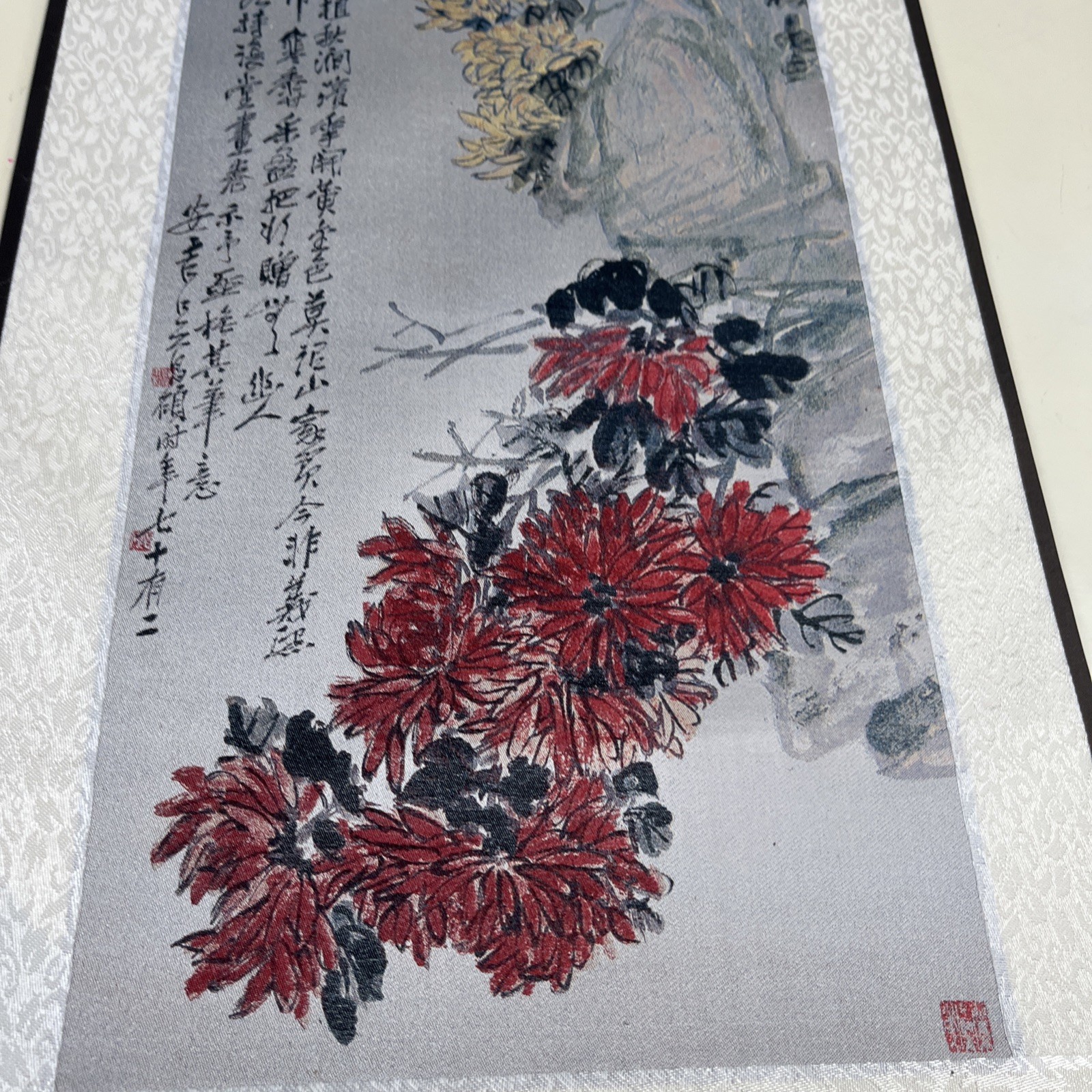Floral 4 Silk &Brocade Scrolls Based On Wu Changshuo Art Wall Hangings Chinese