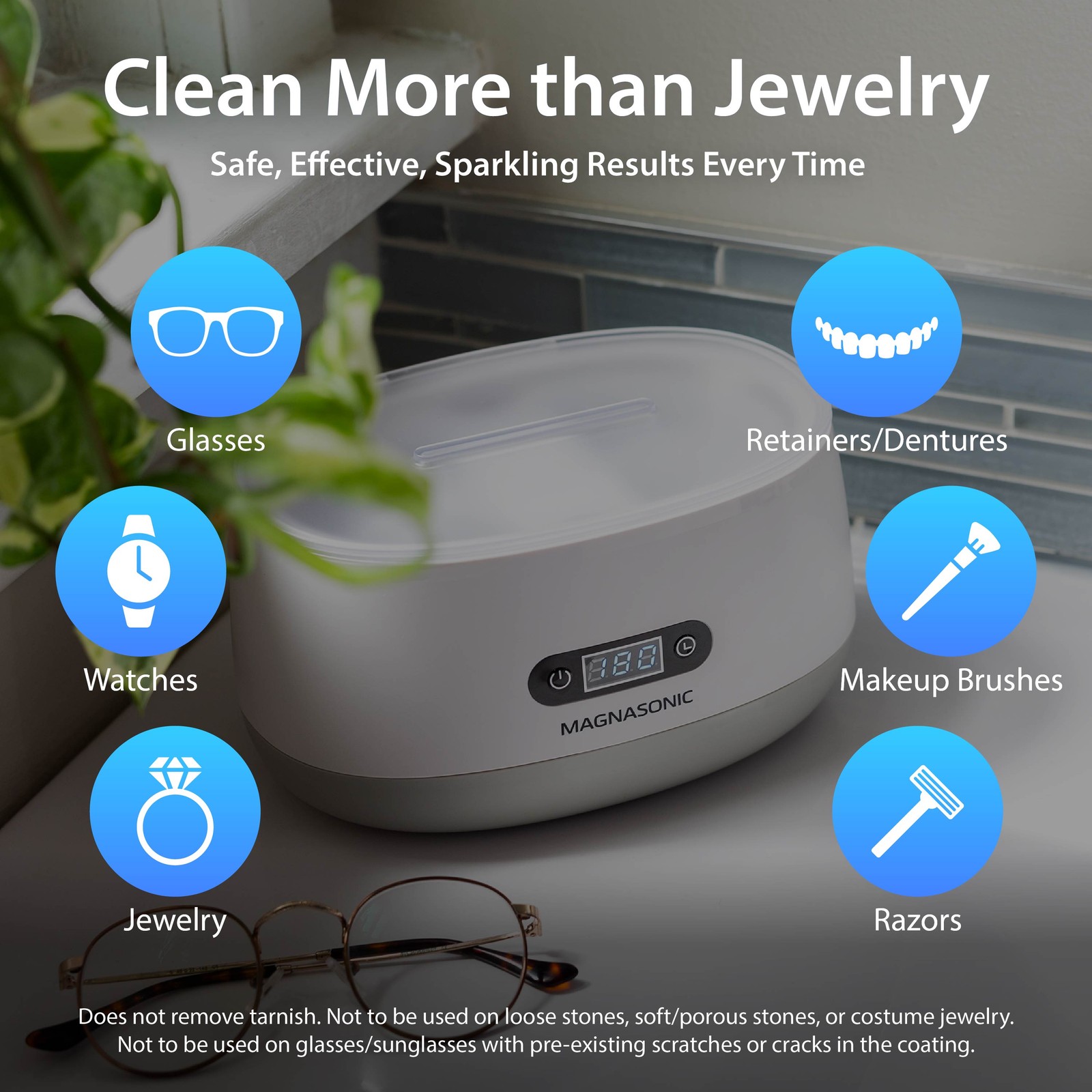 Magnasonic Ultrasonic Jewelry Cleaner Machine for Rings, Necklaces, Dentures